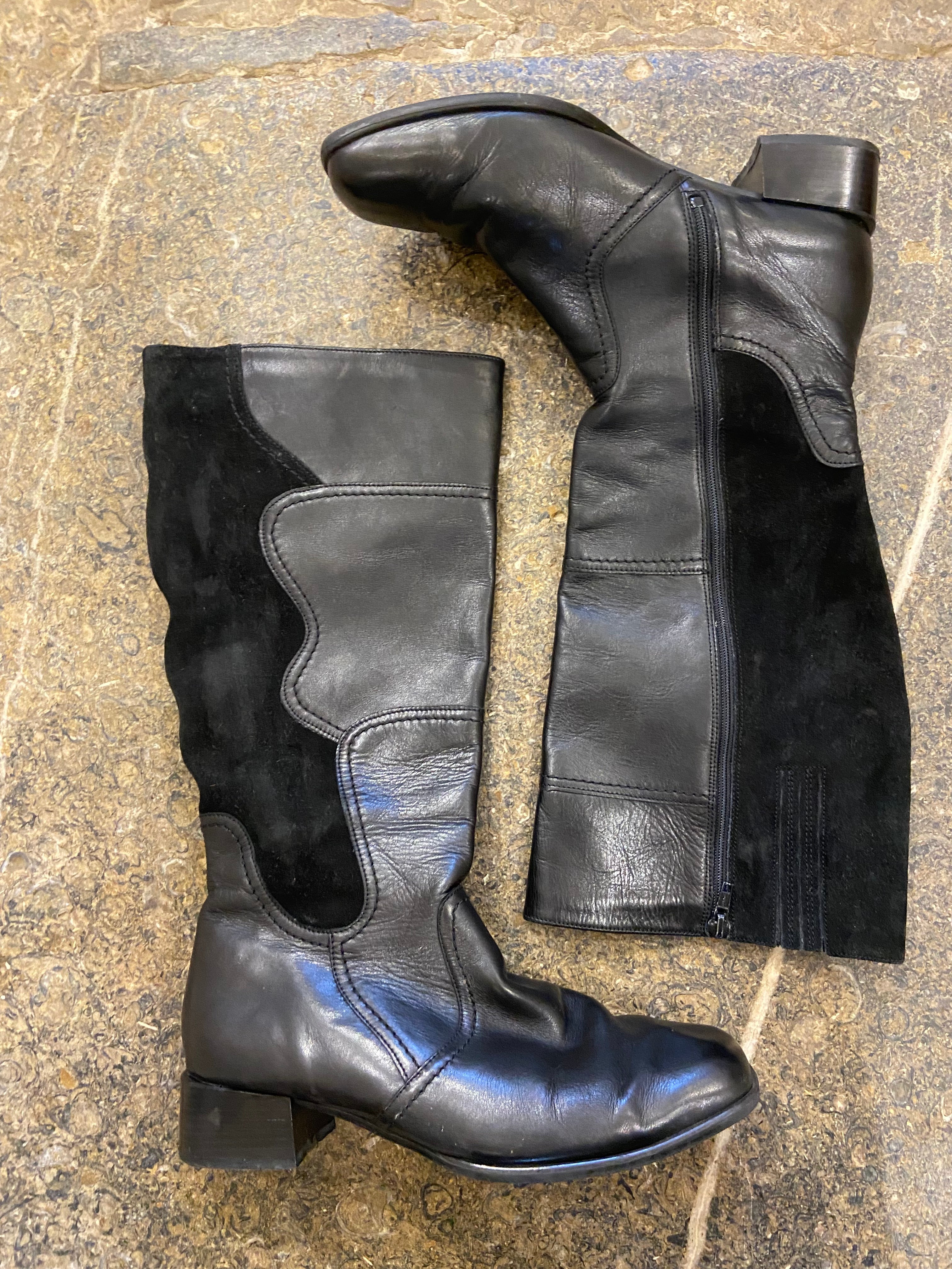 Black Leather and Suede Knee High Boots (6/39) – Still Here Vintage