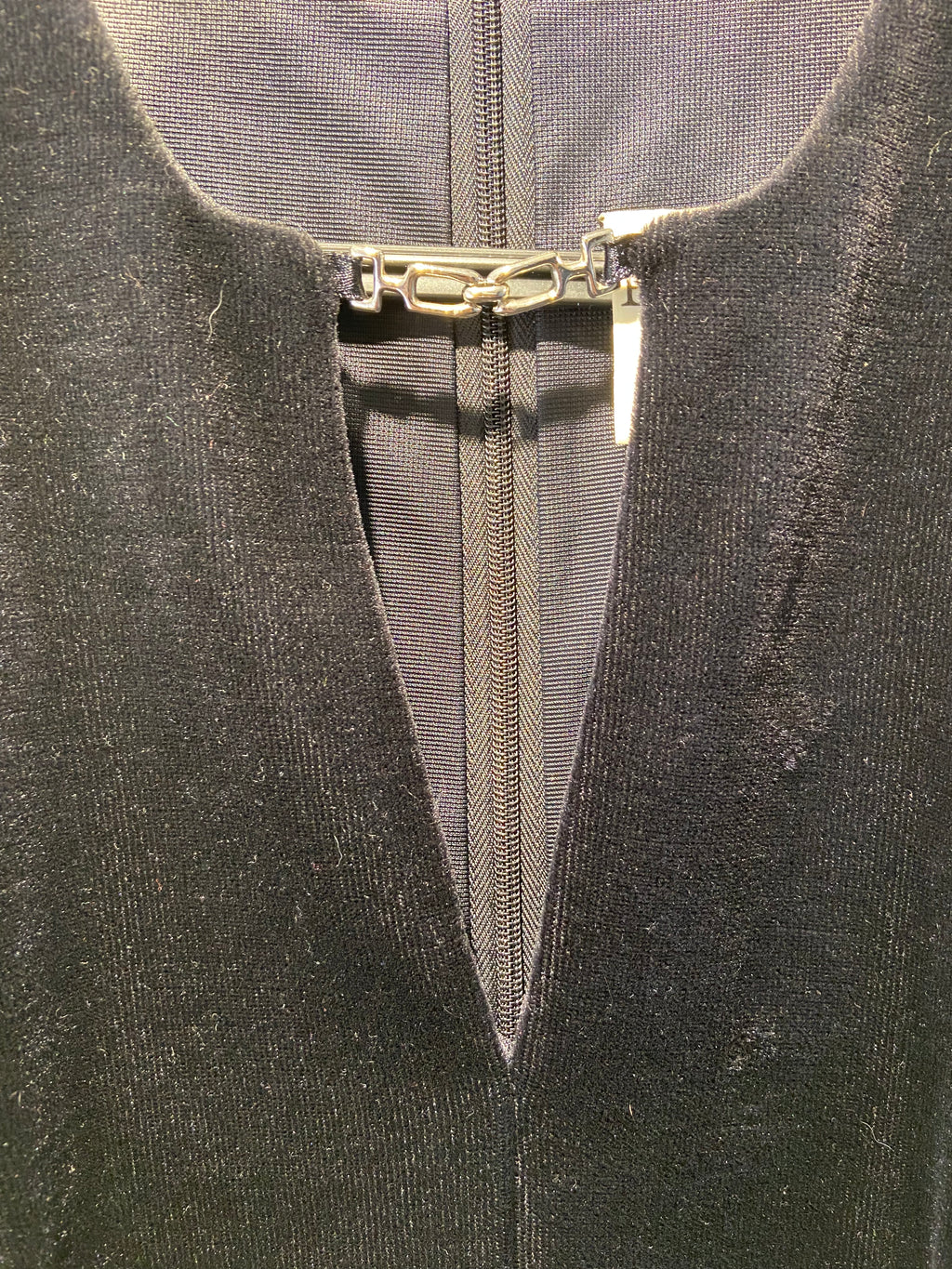 Etam Black Velvet pencil dress with chain detail, size 8