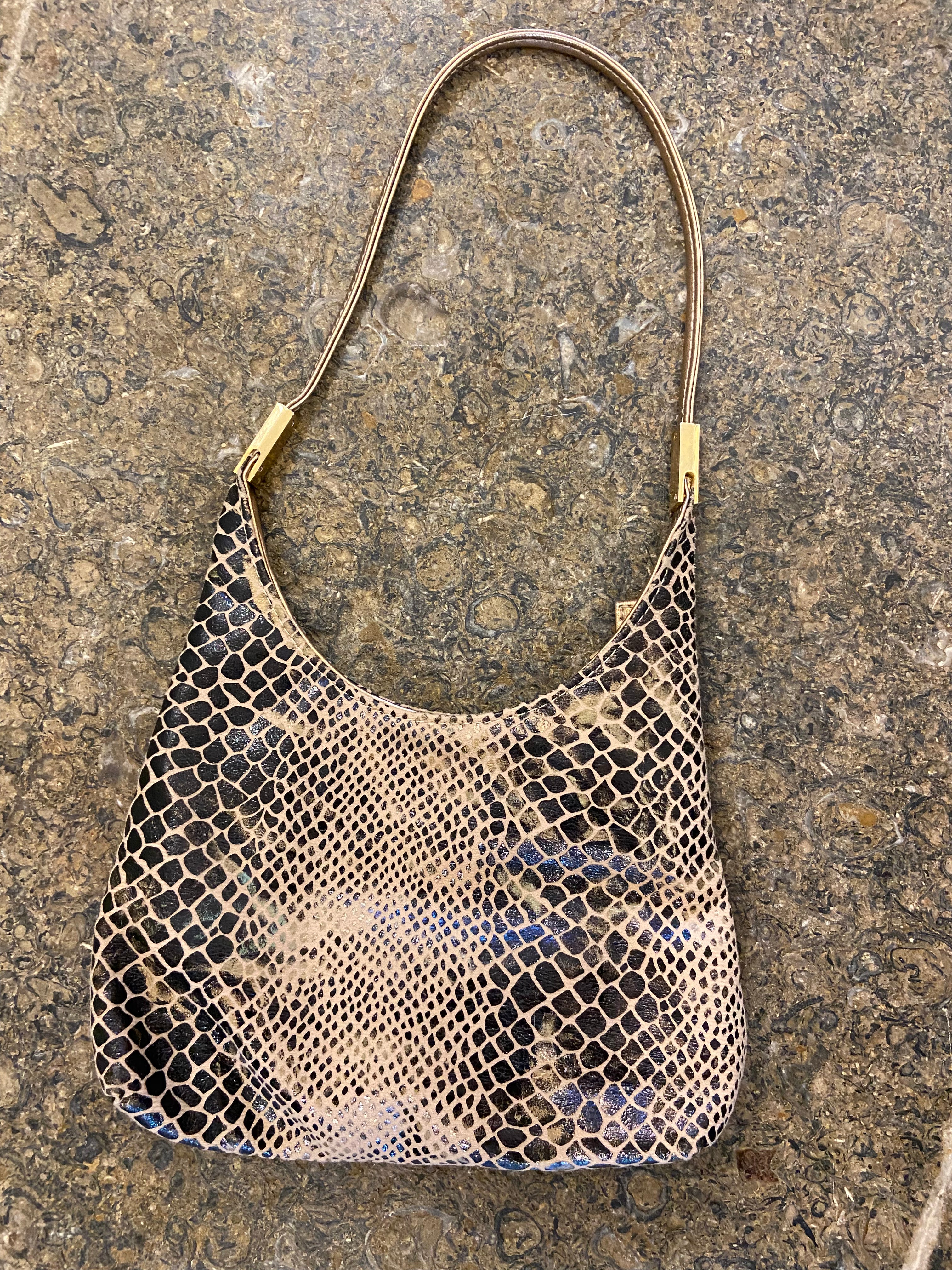 Faux Snakeskin Beige and Black Mini Shoulder Bag