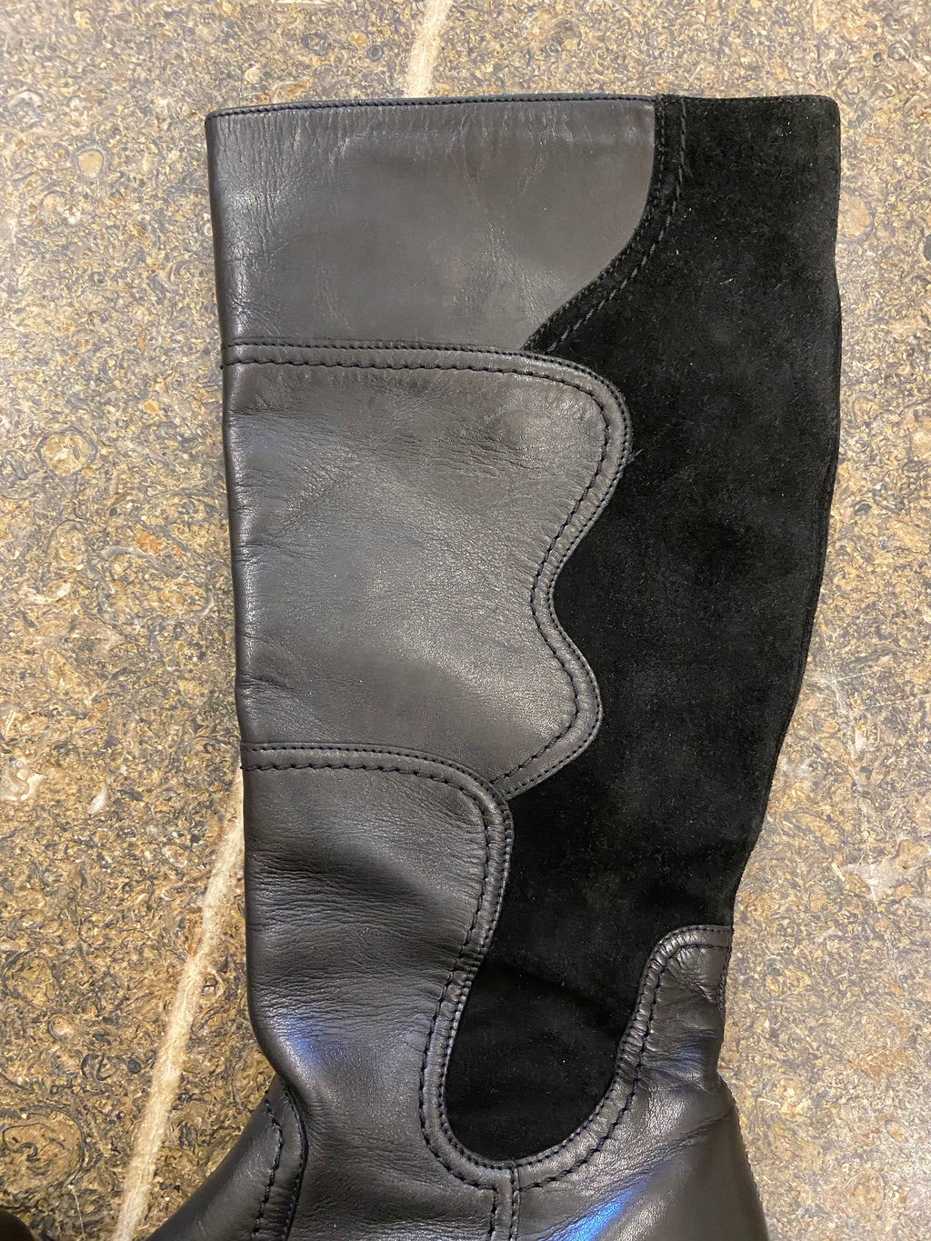 Black Leather and Suede Knee High Boots (6/39)