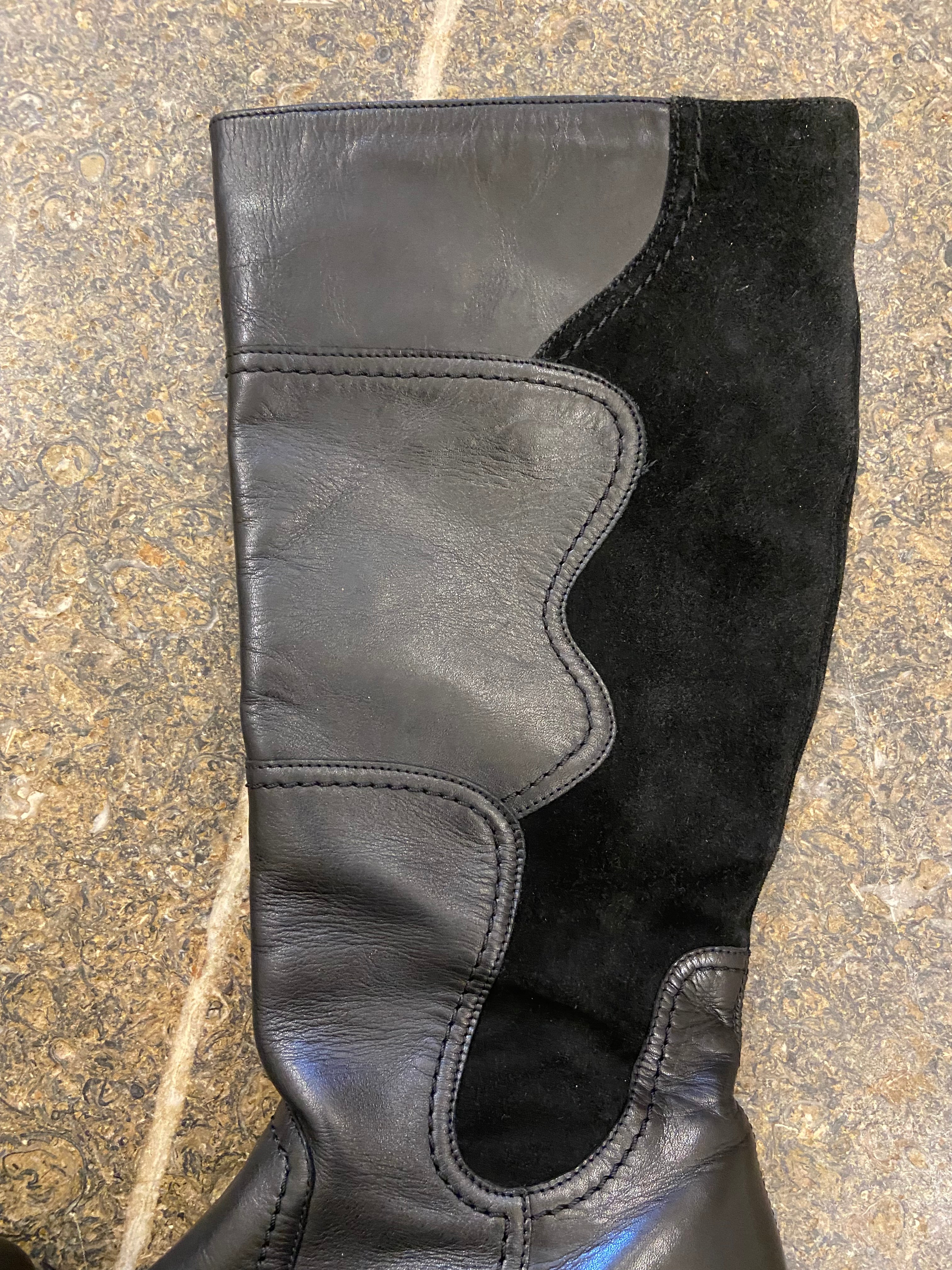 Black Leather and Suede Knee High Boots (6/39)