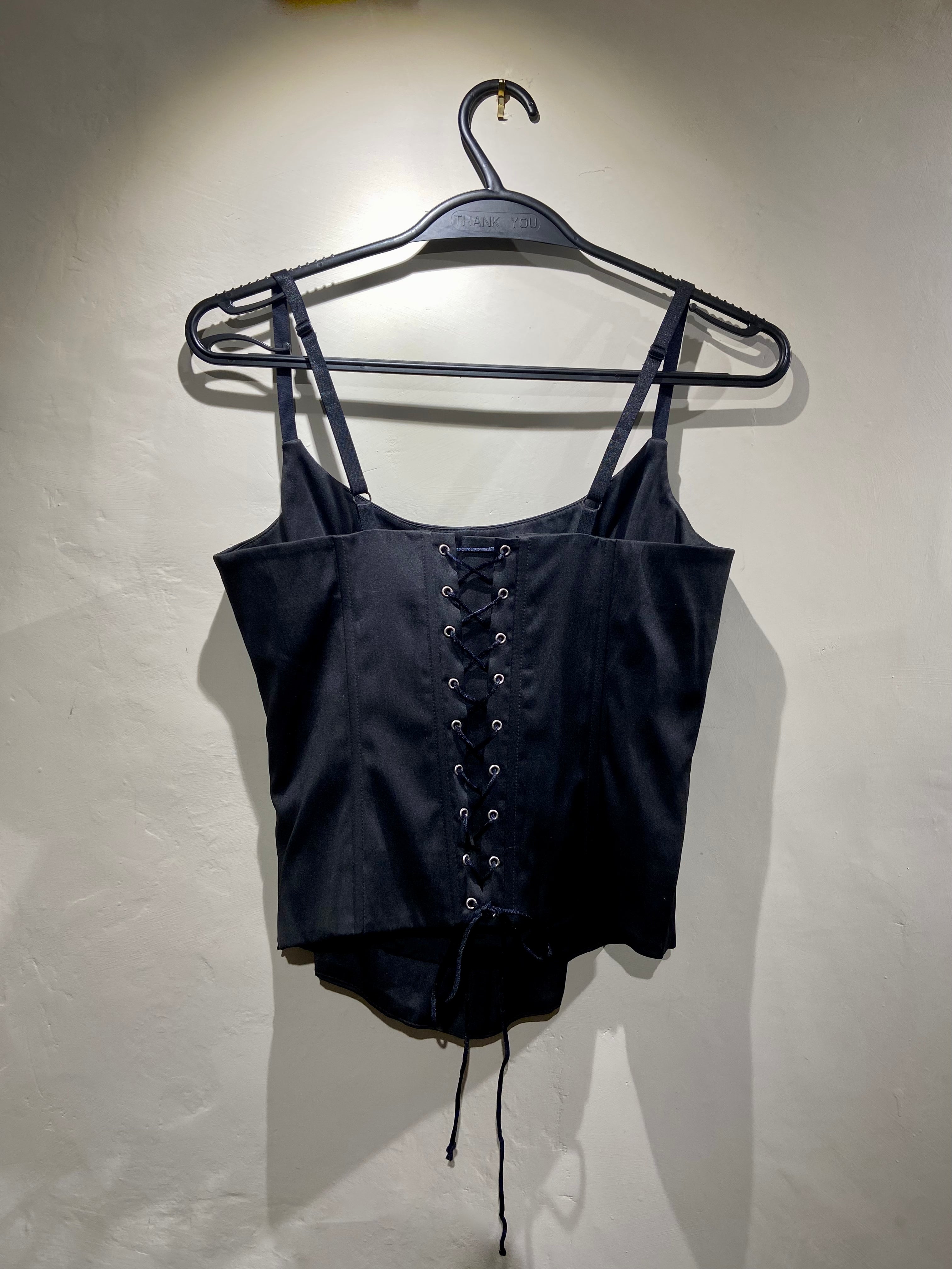 Hennes Black satin corset top with lace up detail (6-8)