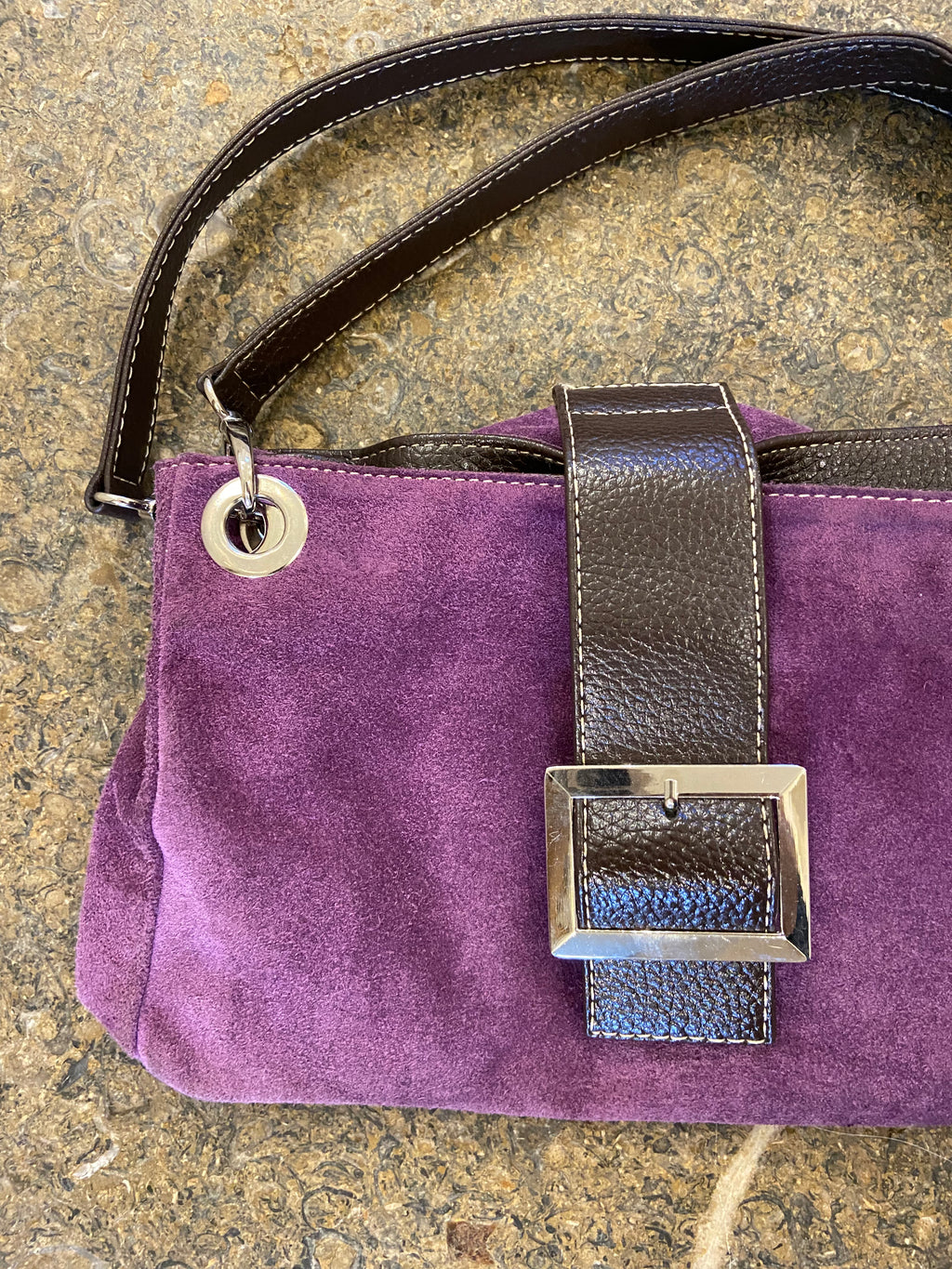 Purple and Brown faux suede & leather handbag