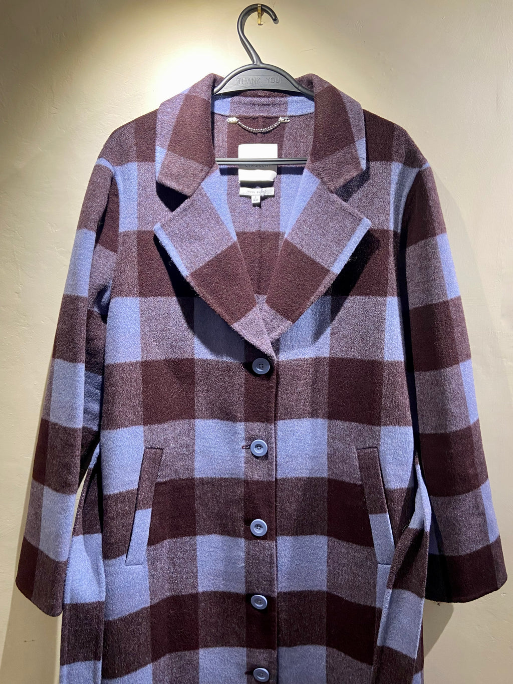 Maison Cinquent Purple Check Wool Coat (L)