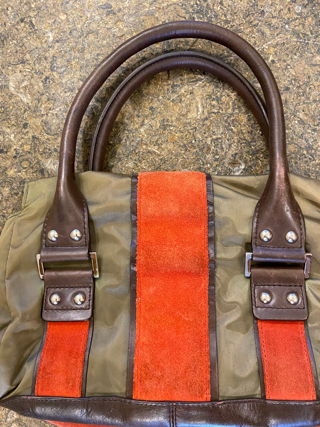 2000's DKNY Khaki Green, Orange, Brown Handbag