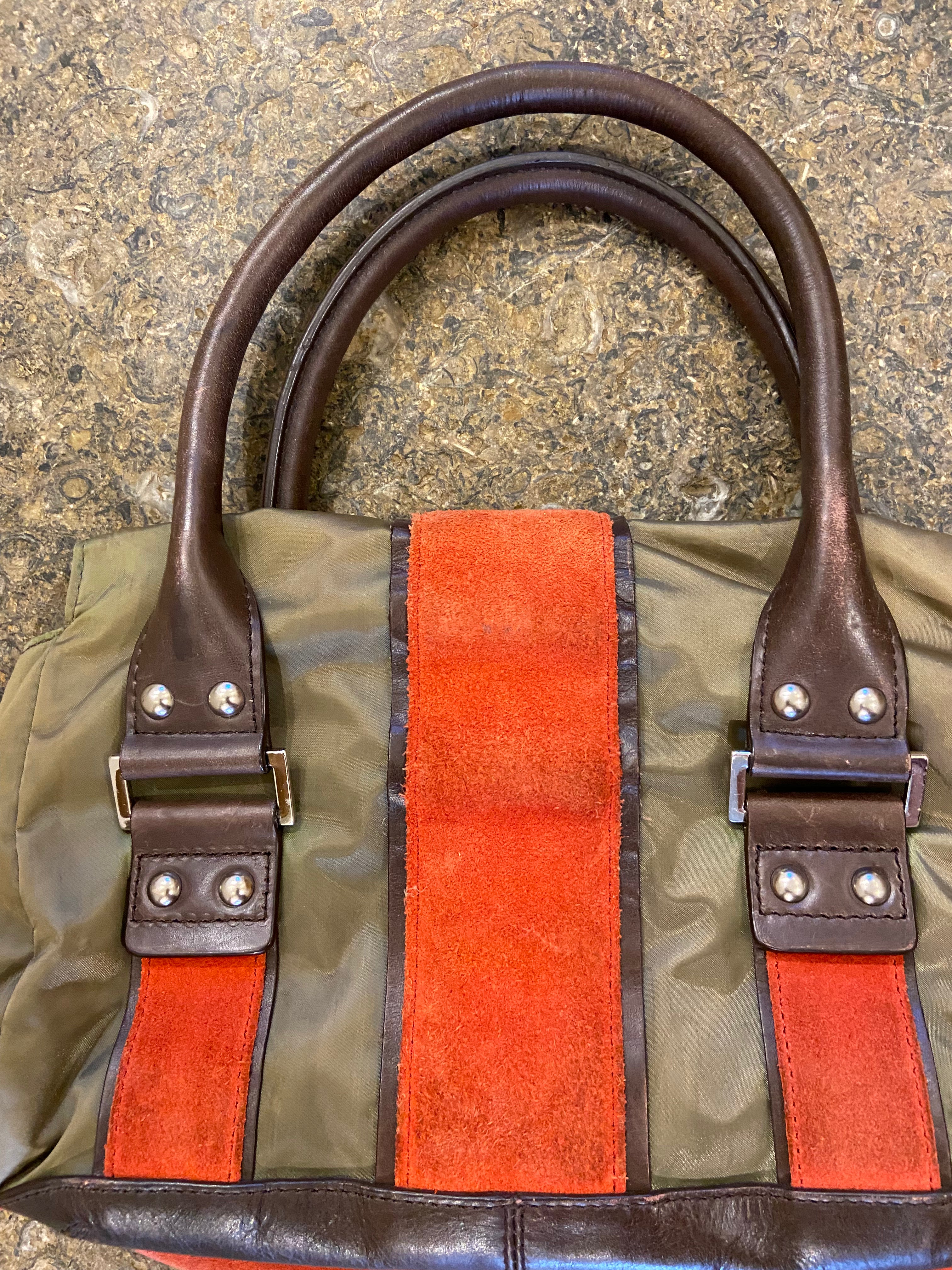 2000's DKNY Khaki Green, Orange, Brown Handbag