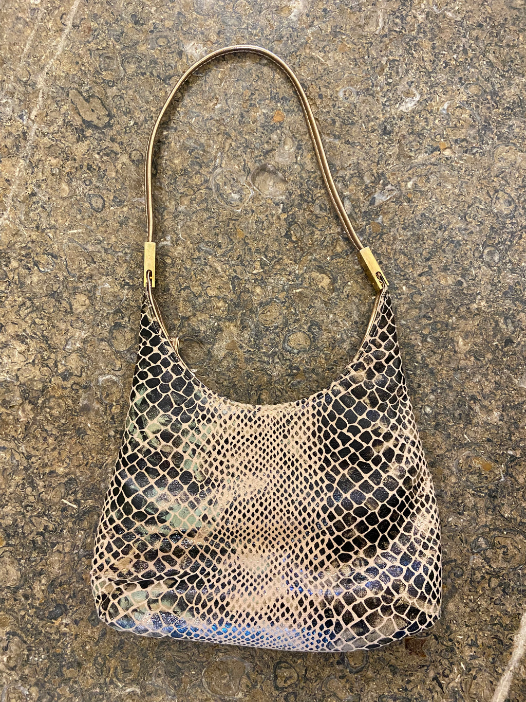 Faux Snakeskin Beige and Black Mini Shoulder Bag