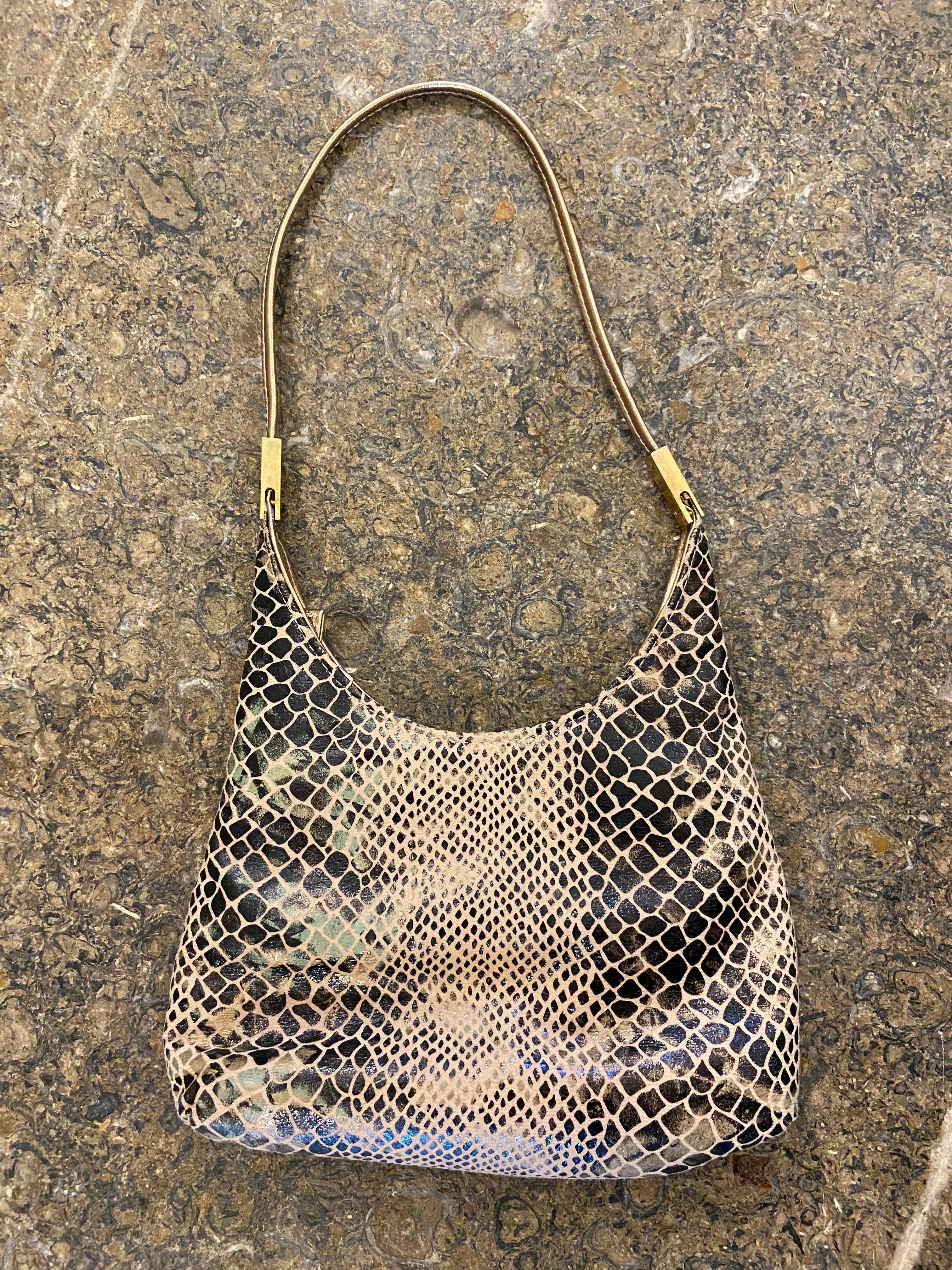 Faux Snakeskin Beige and Black Mini Shoulder Bag