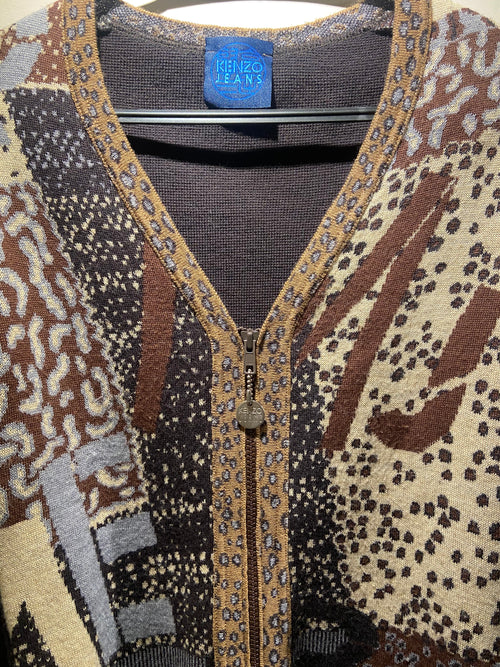 2000's Kenzo Brown and Blue Zip Cardigan (10)