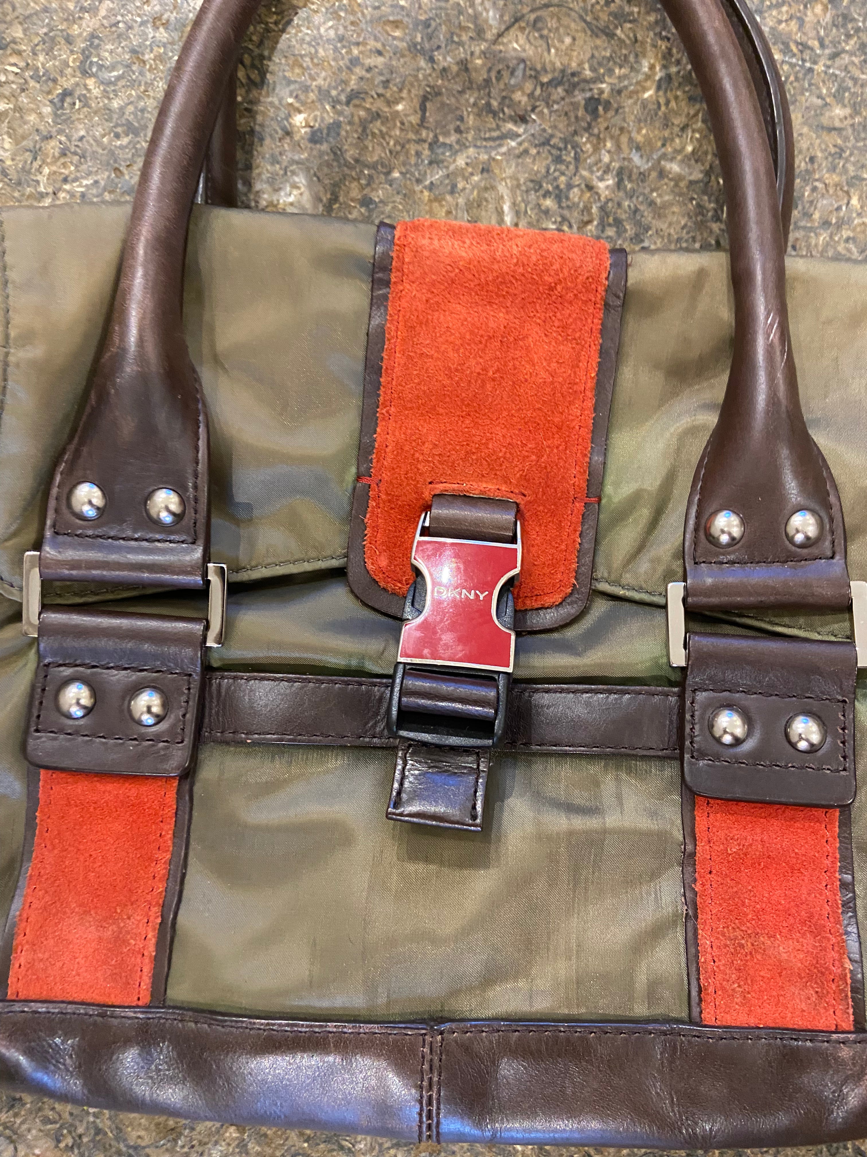 2000's DKNY Khaki Green, Orange, Brown Handbag