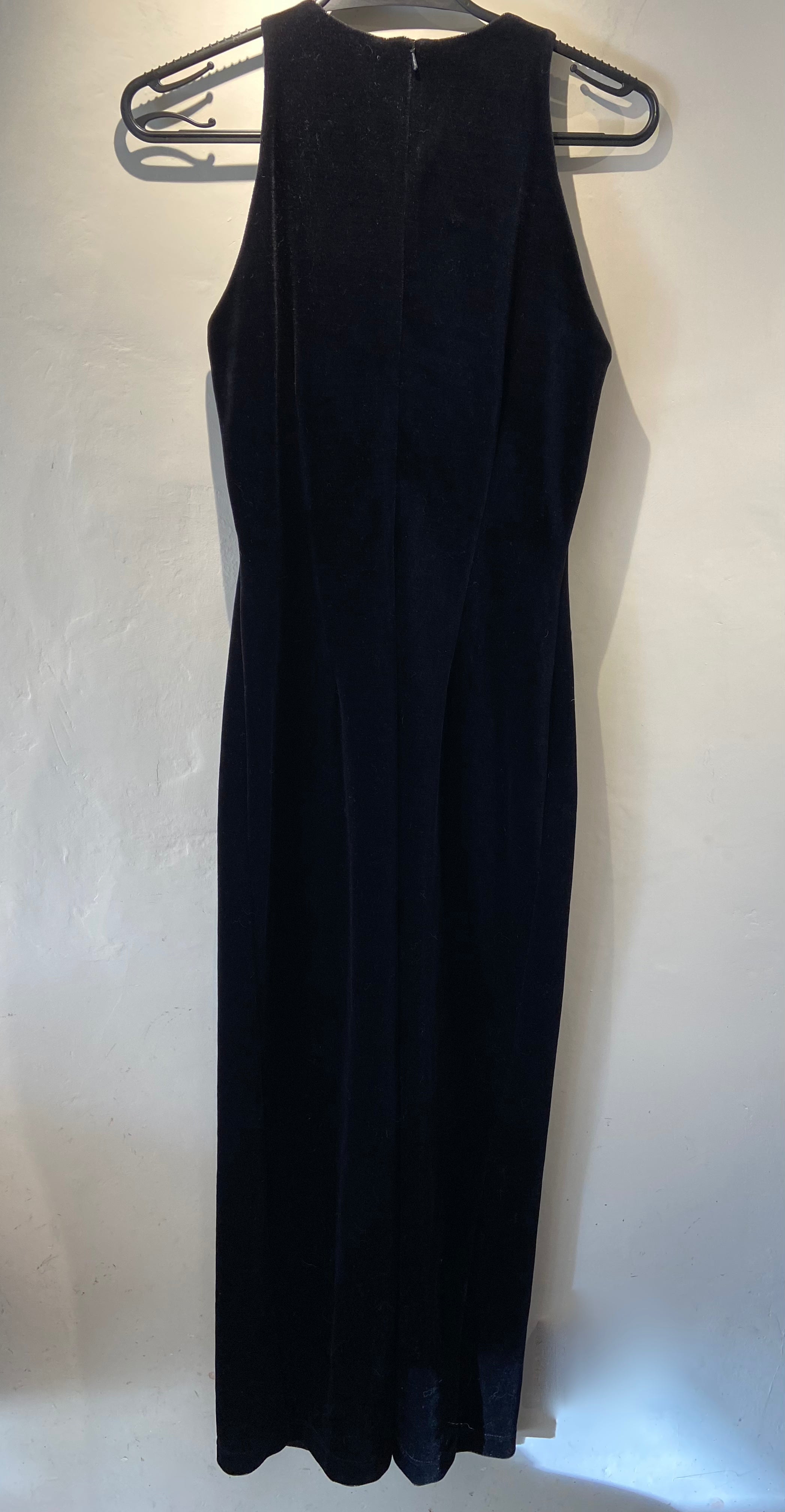 Etam Black Velvet pencil dress with chain detail, size 8