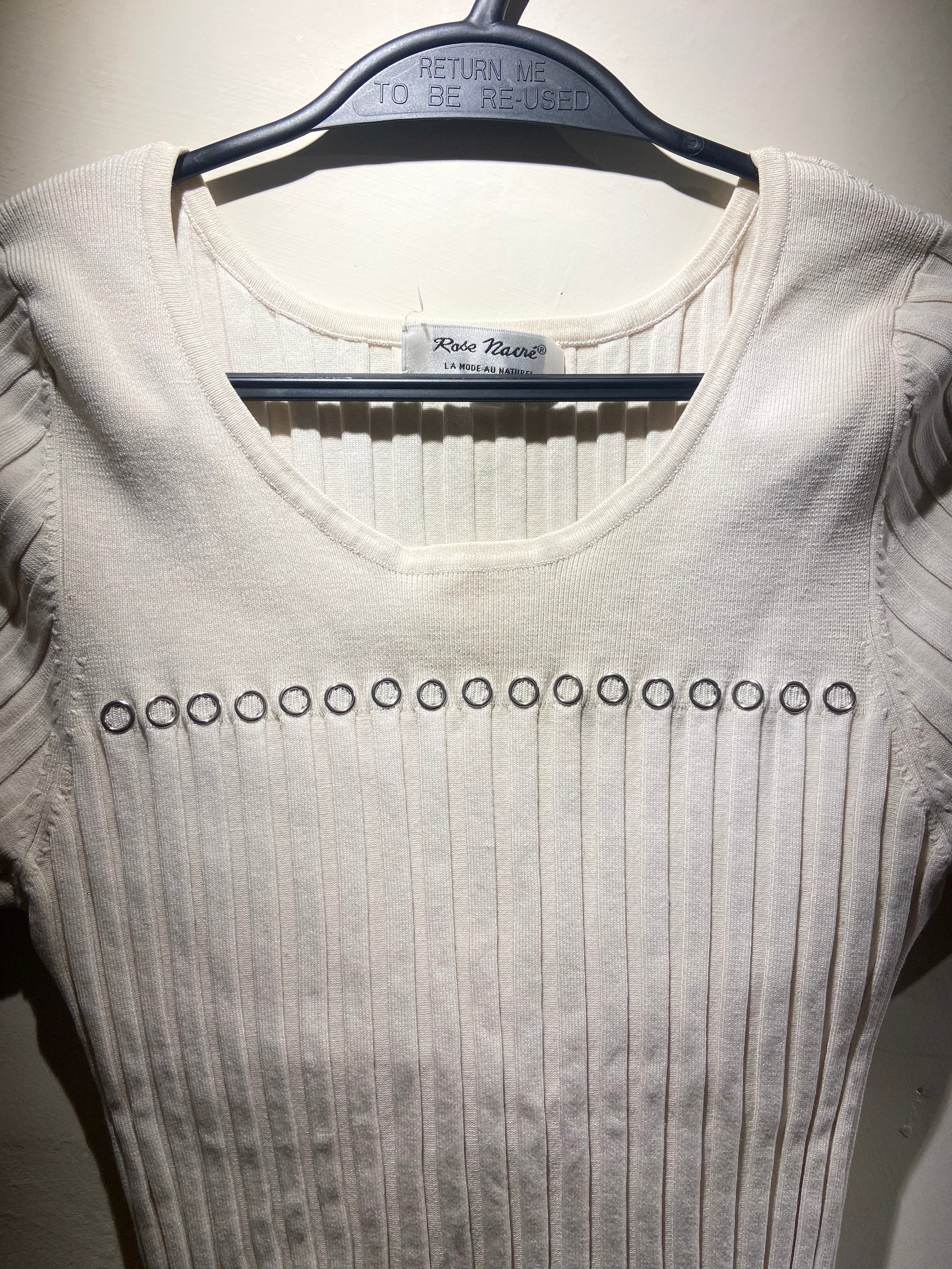 2000's Rose Nacre cream silk cotton mix knit top with eyelets (XL)