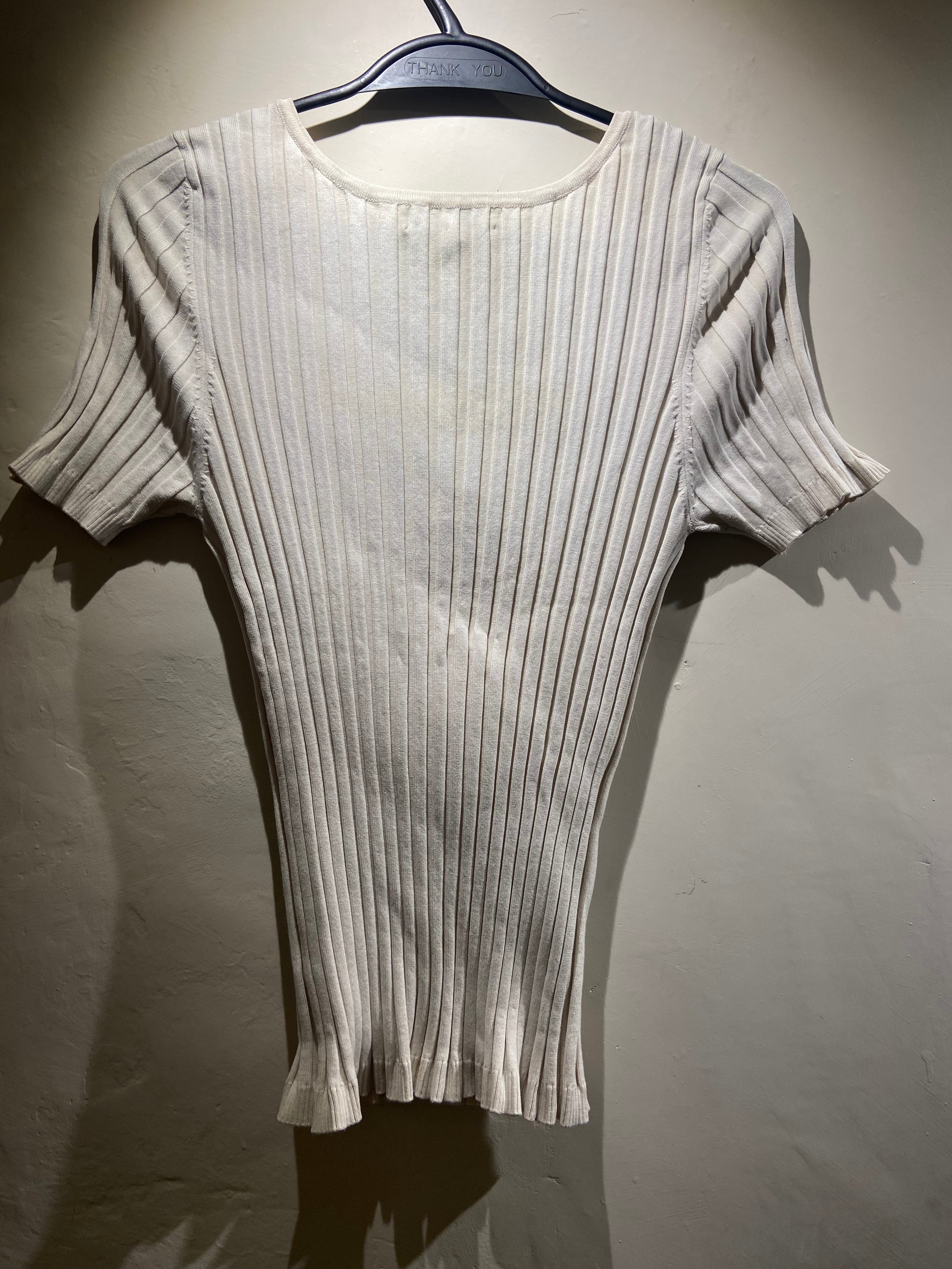 2000's Rose Nacre cream silk cotton mix knit top with eyelets (XL)