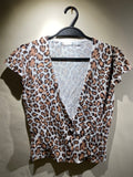 2000's Amaranto animal print knit short sleeved cardigan (8-10)