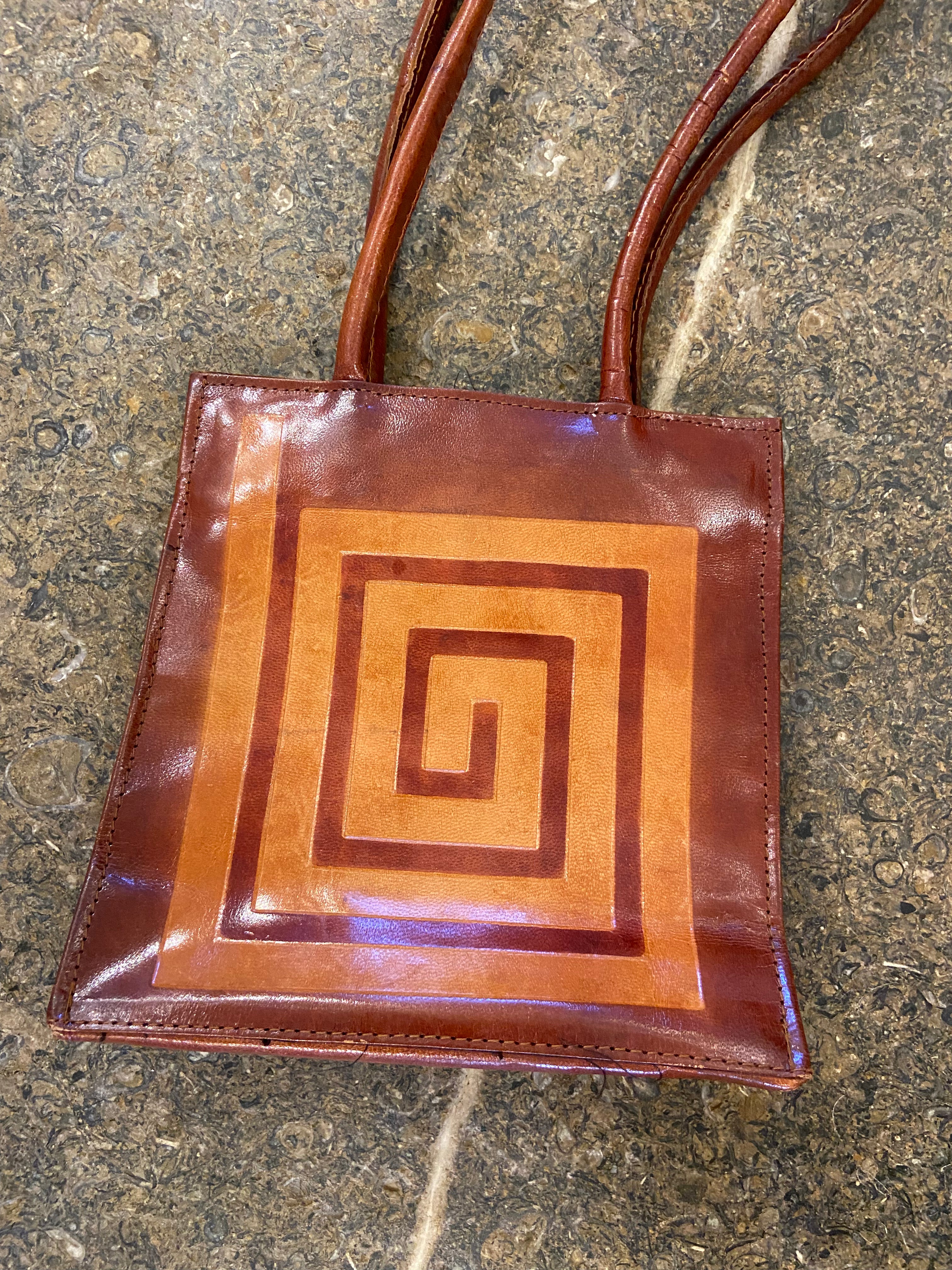 Brown leather swirl pattern shoulder bag