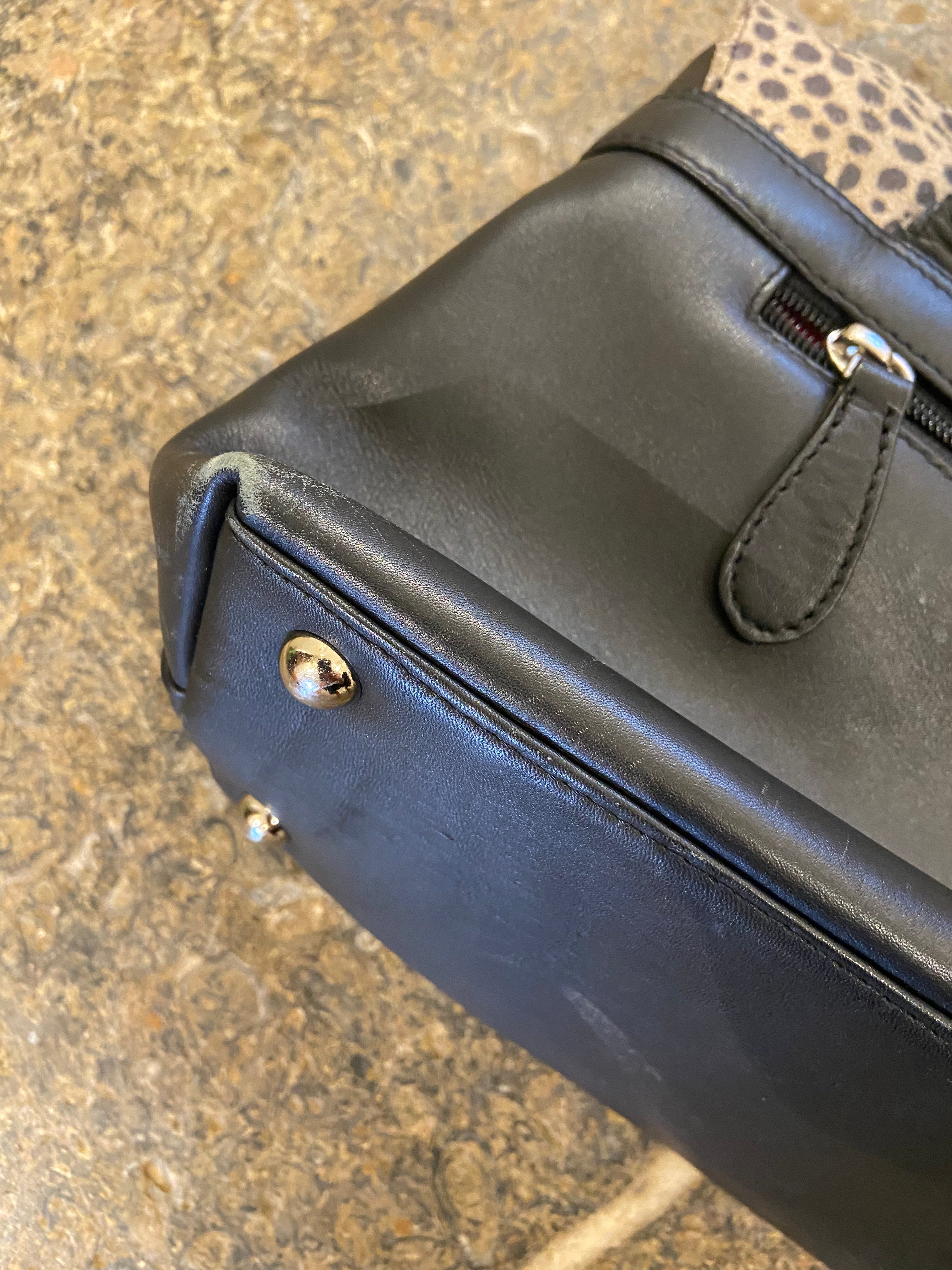 Black leather and Animal Print Handbag