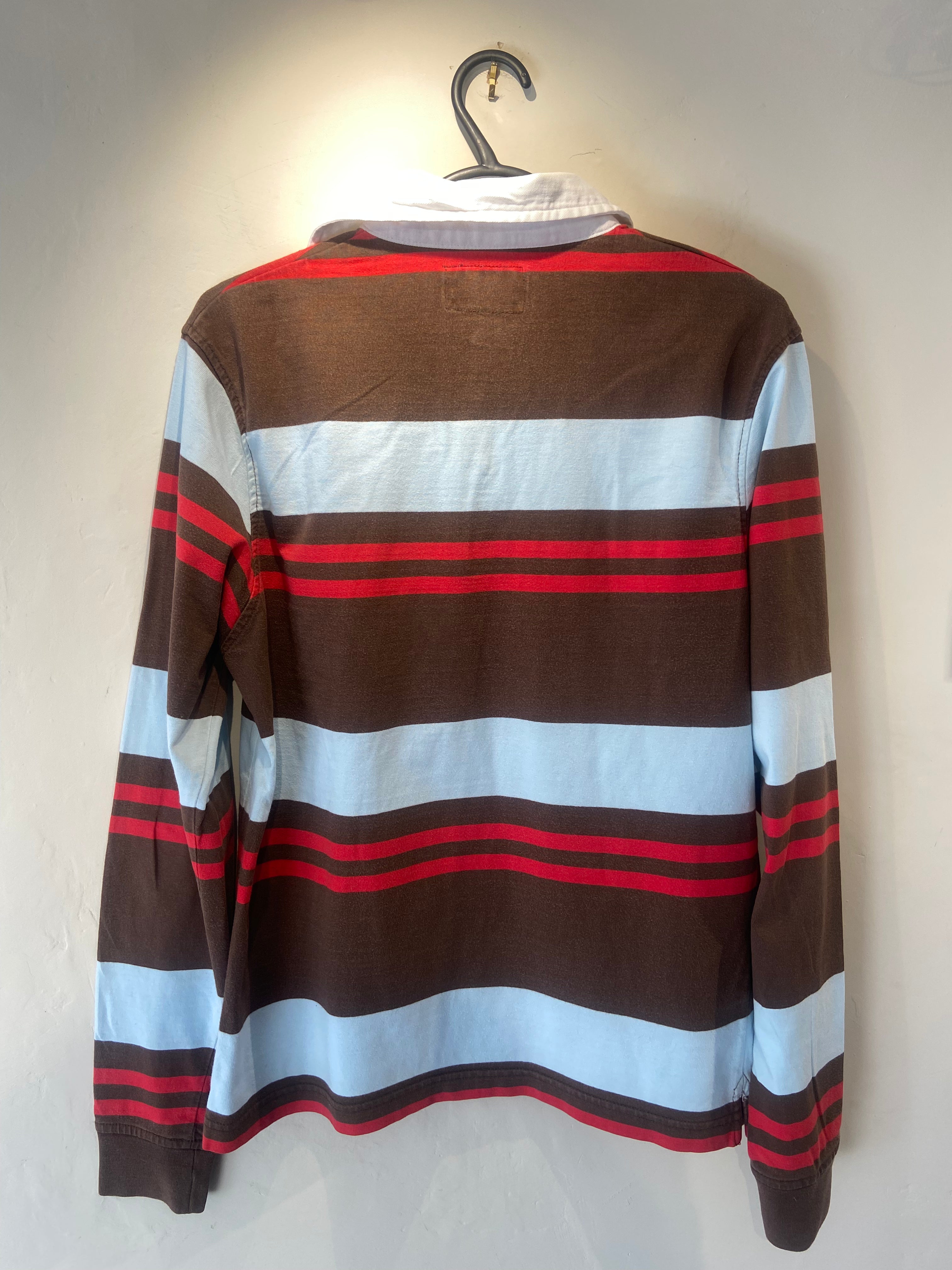 Blue, red and Brown Striped Rugby Shirt Top, Size 8-10