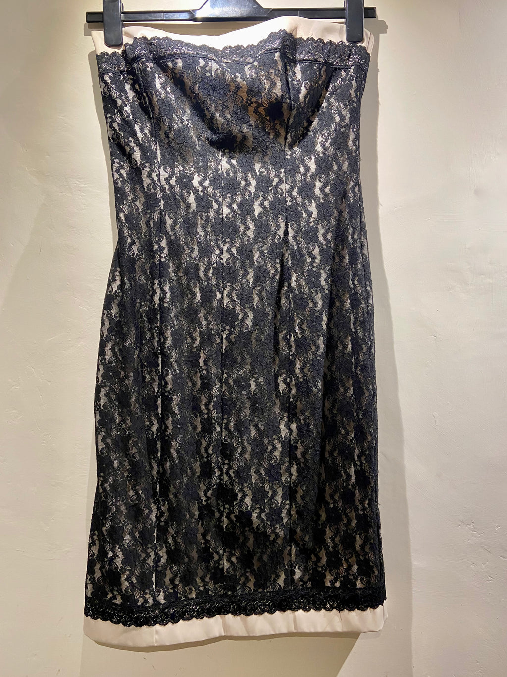 Morgan Black and Cream Lace overlay strapless mini dress (8)