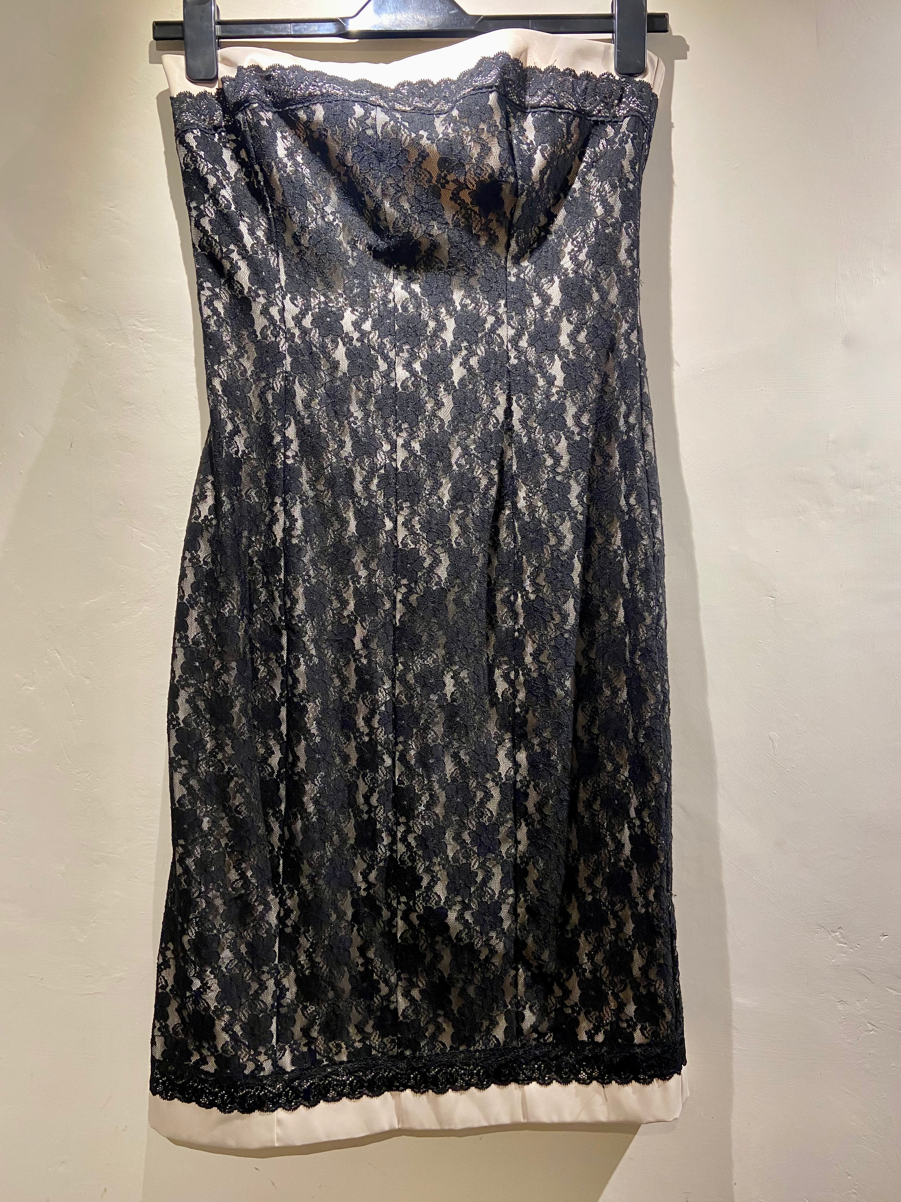 Morgan Black and Cream Lace overlay strapless mini dress (8)