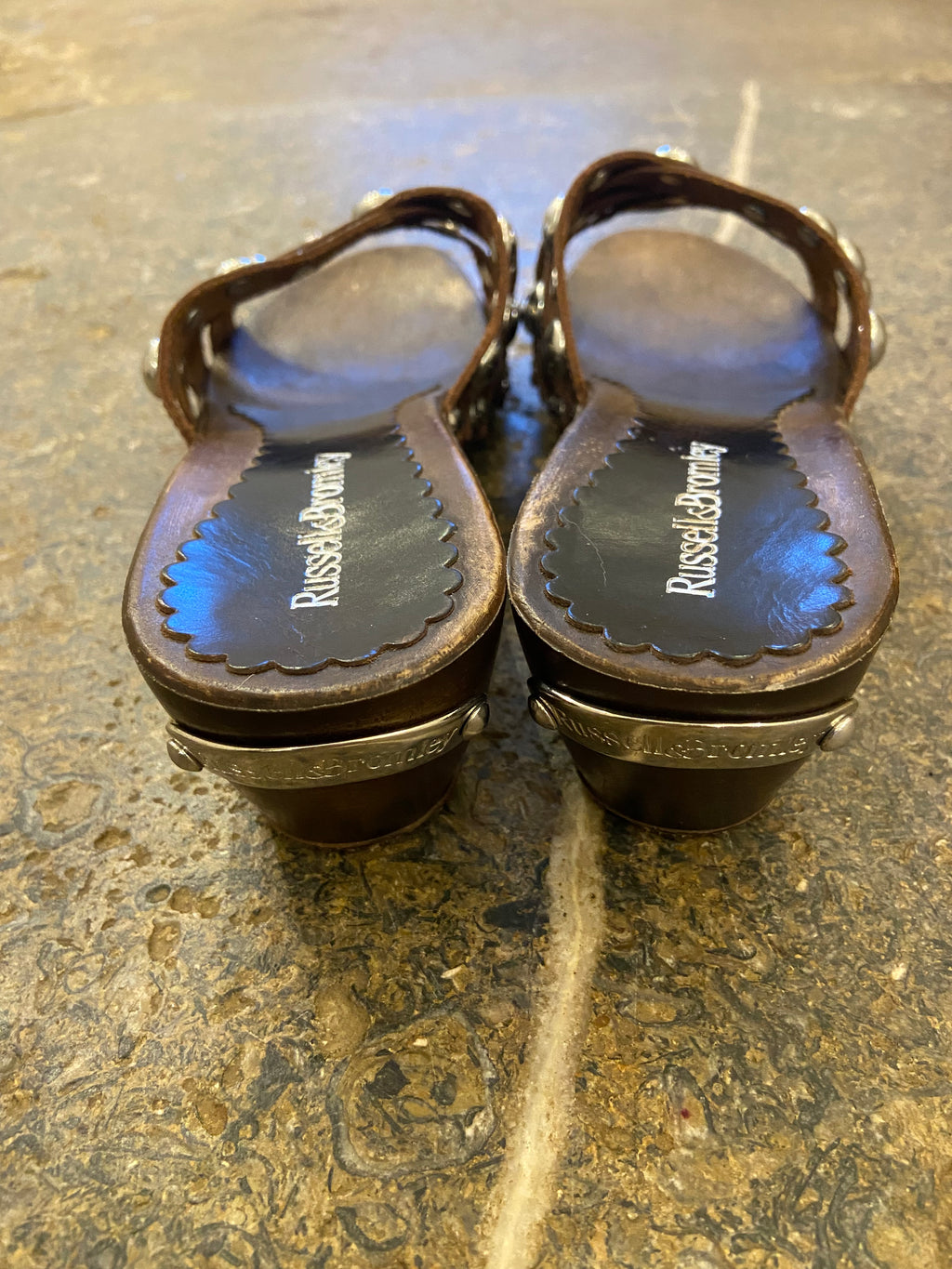 Russel & Bromley Brown Mule heels with silver studs (5.5-6)