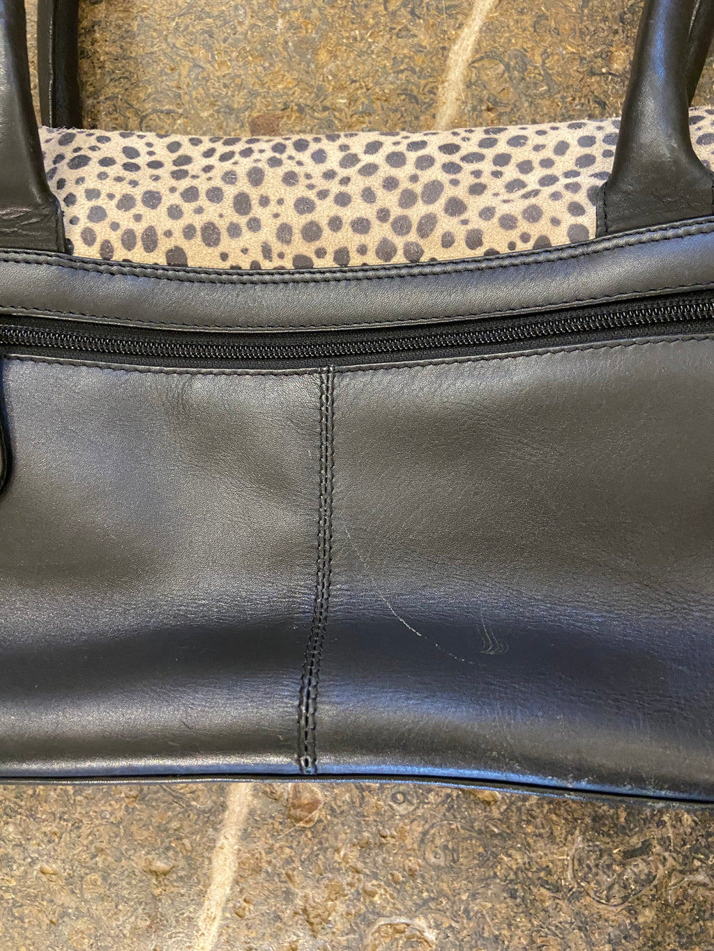 Black leather and Animal Print Handbag