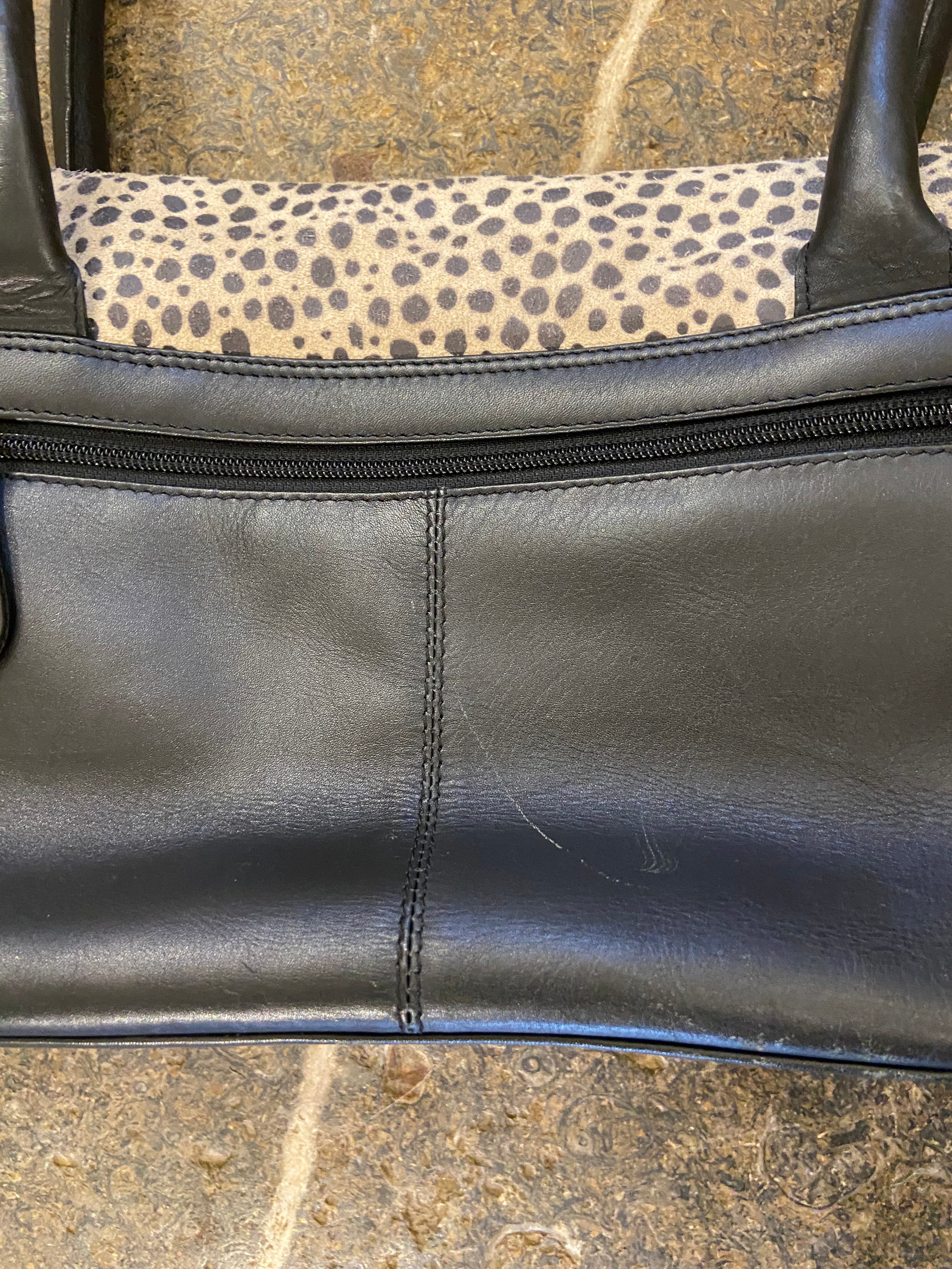 Black leather and Animal Print Handbag