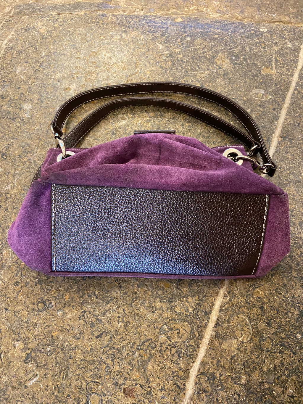Purple and Brown faux suede & leather handbag