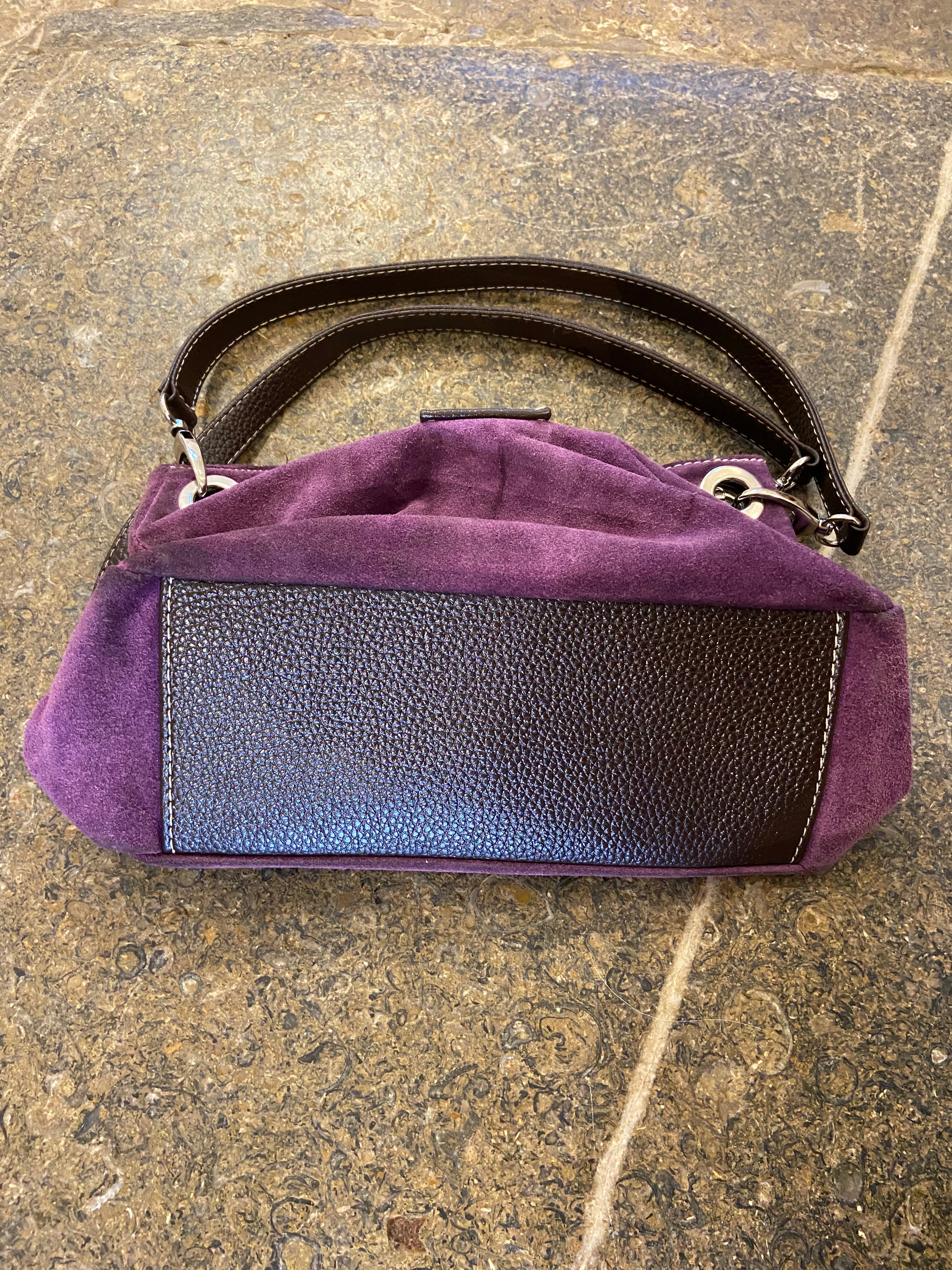 Purple and Brown faux suede & leather handbag