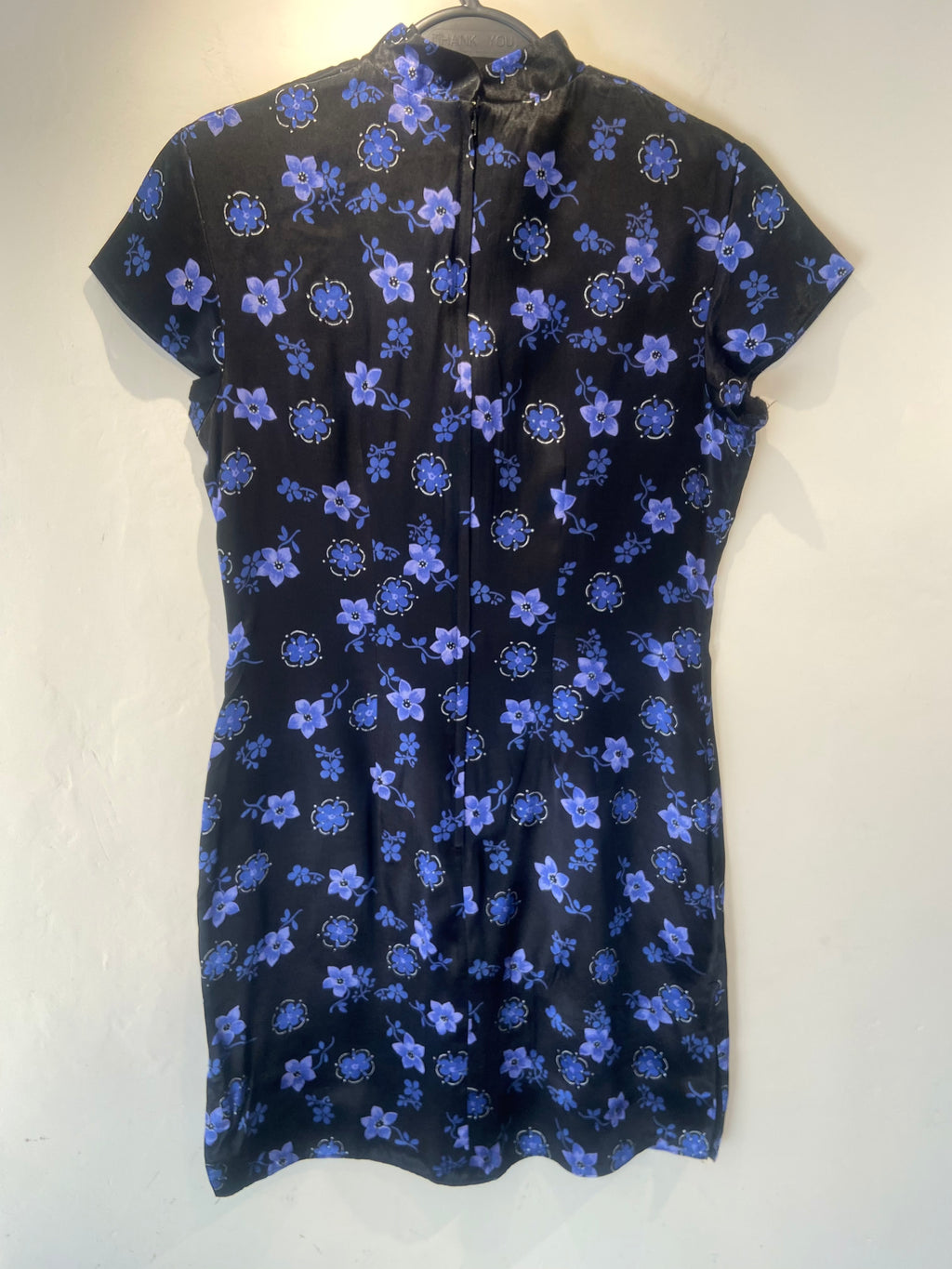 Etam black and blue floral high neck mini dress (8-10)