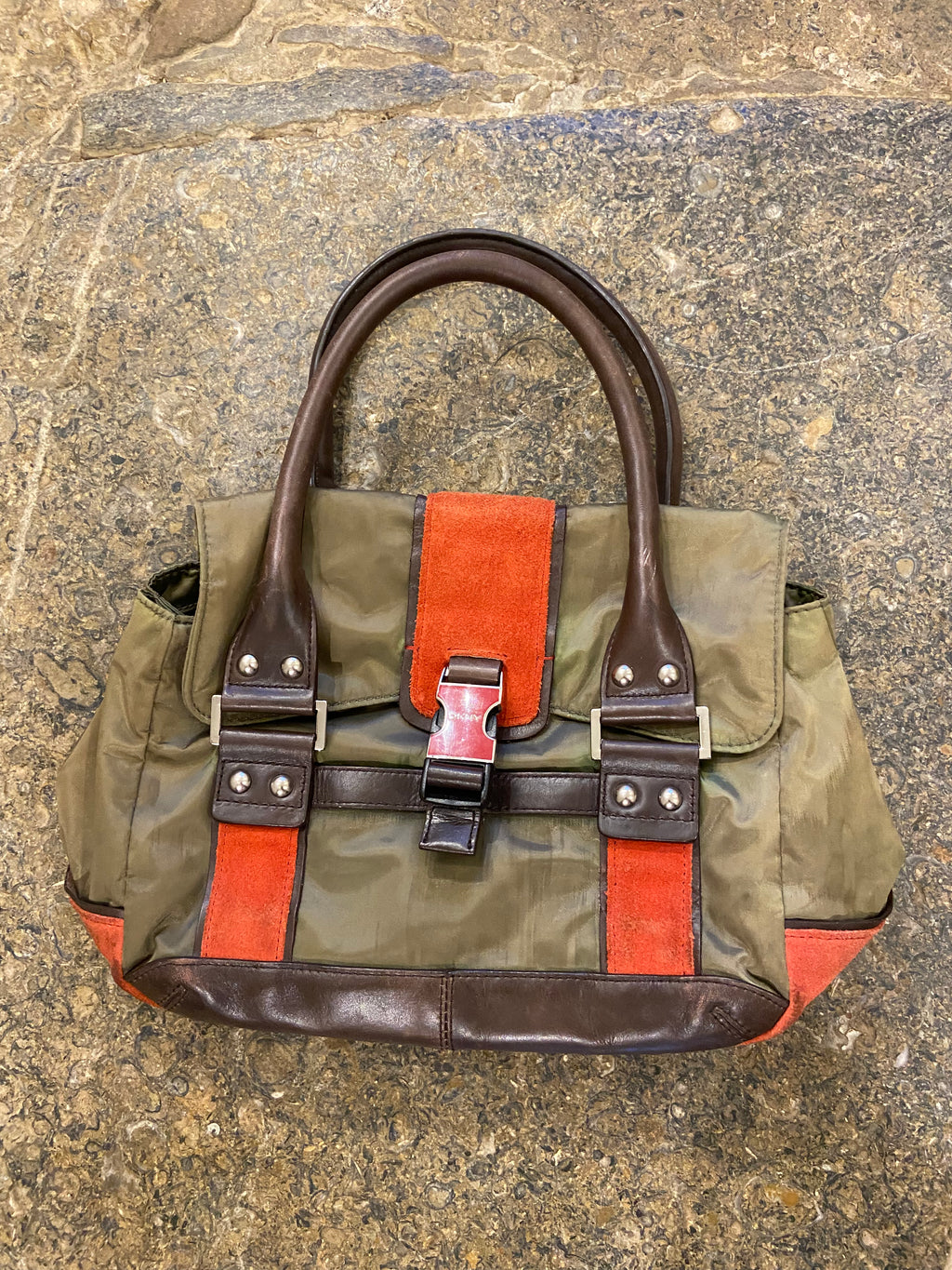 2000's DKNY Khaki Green, Orange, Brown Handbag