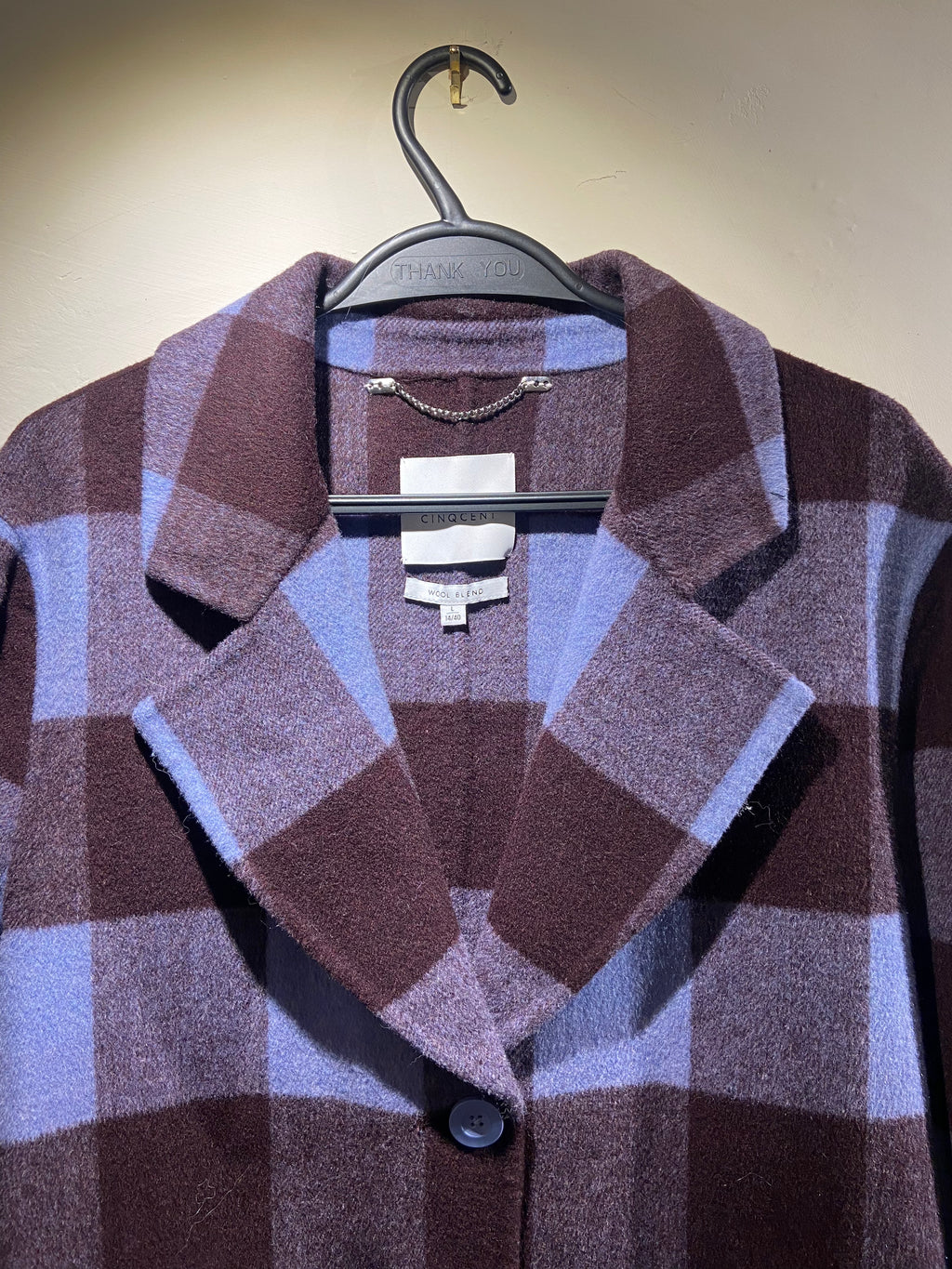 Maison Cinquent Purple Check Wool Coat (L)