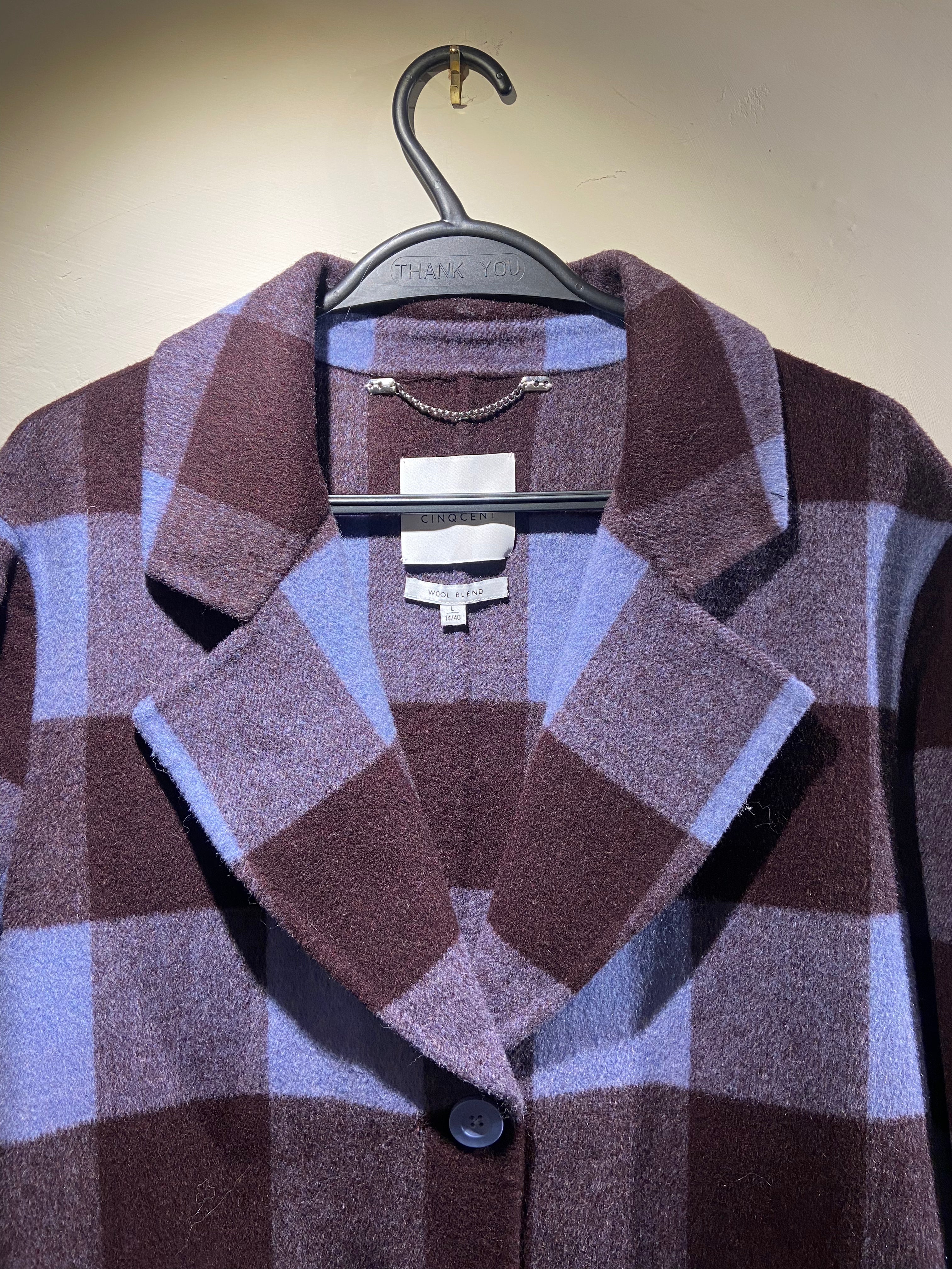 Maison Cinquent Purple Check Wool Coat (L)