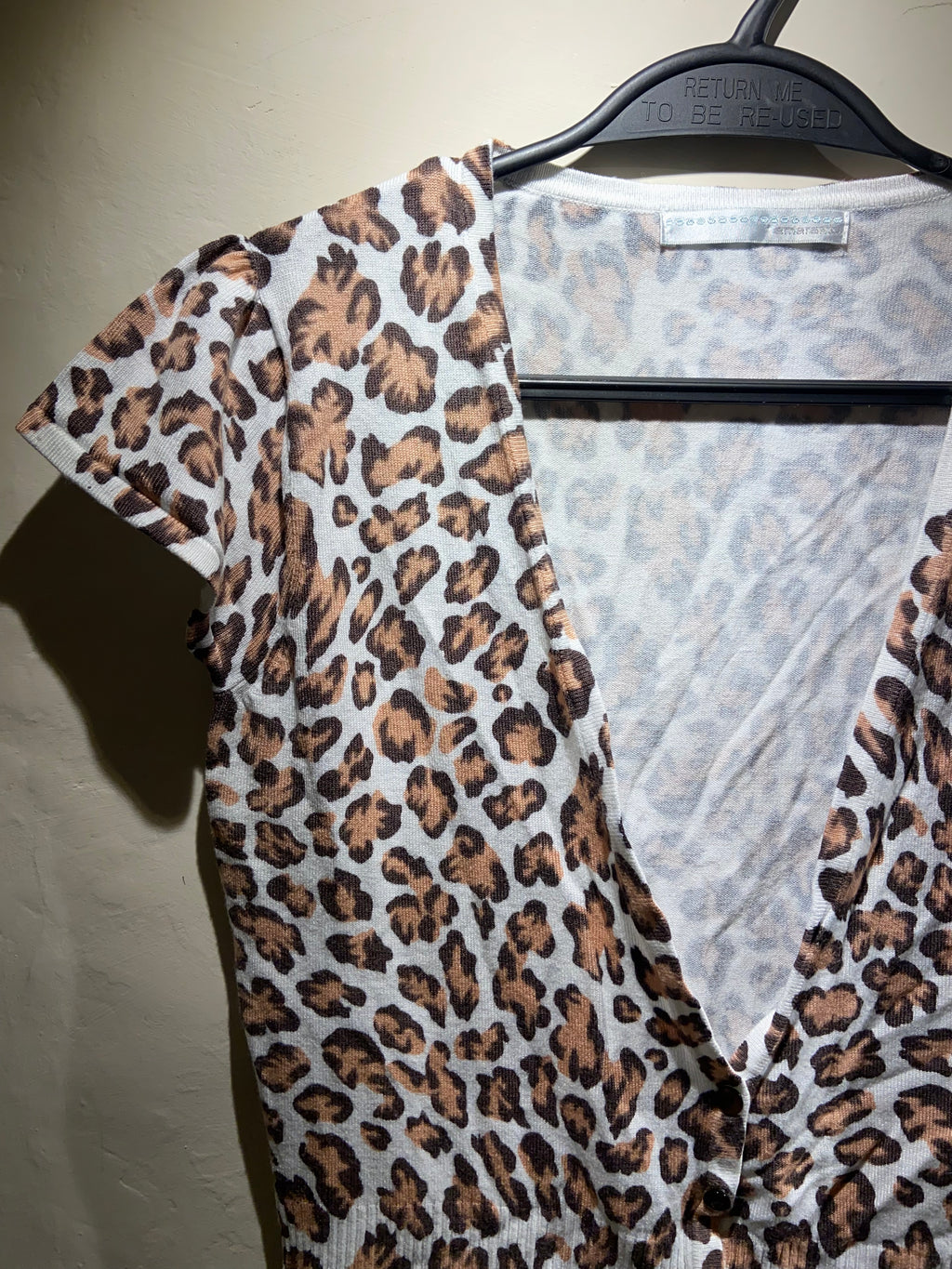 2000's Amaranto animal print knit short sleeved cardigan (8-10)