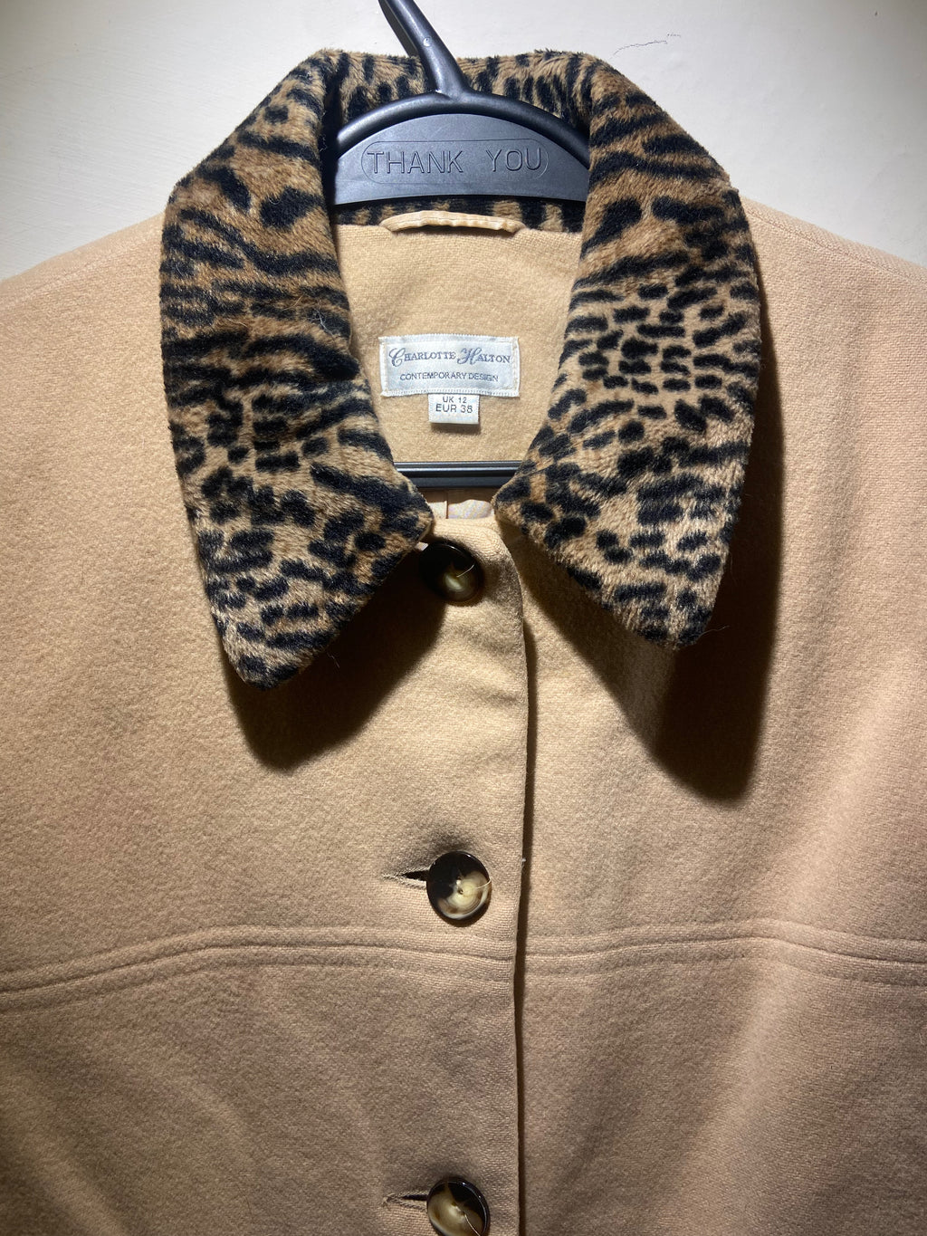 Charlotte Halton beige and animal print wool coat (10-12)