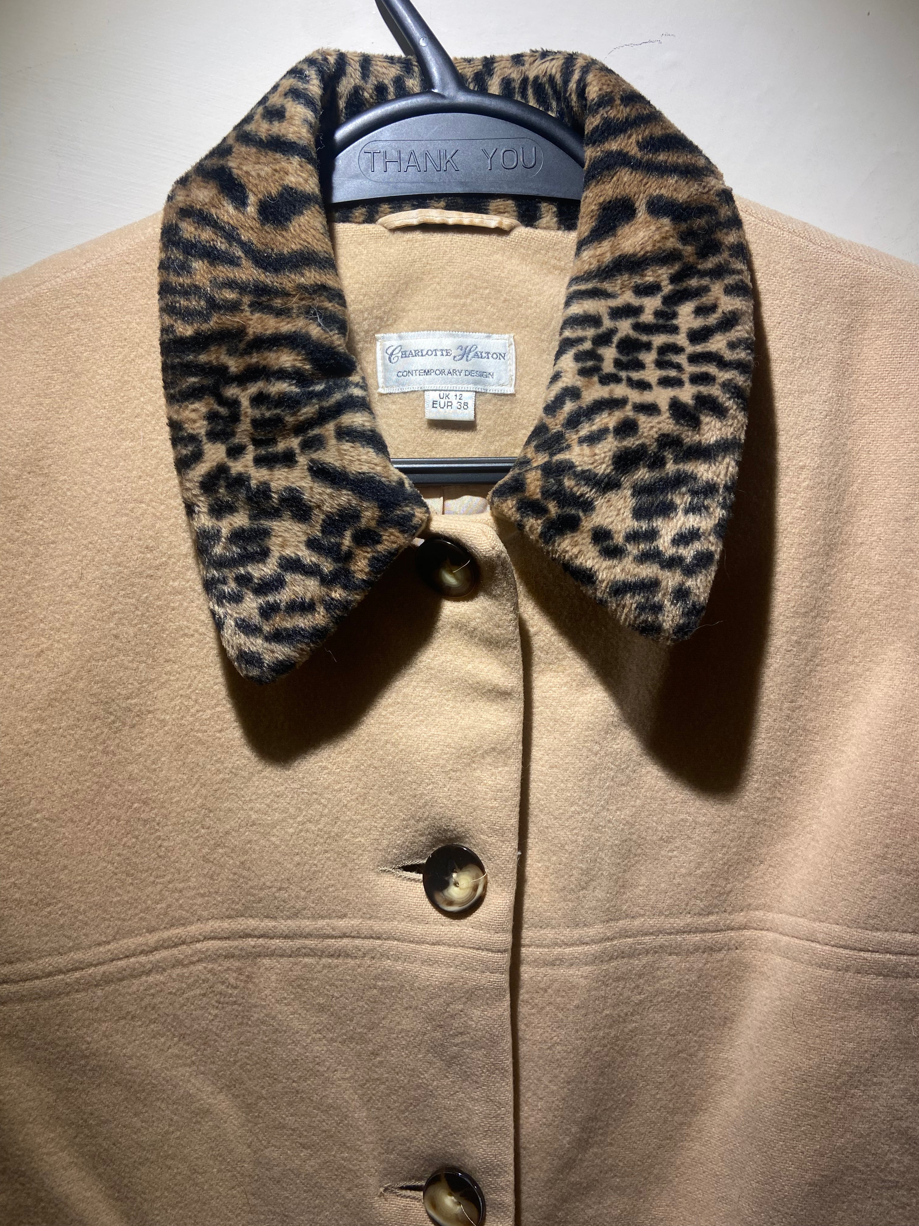 Charlotte Halton beige and animal print wool coat (10-12)