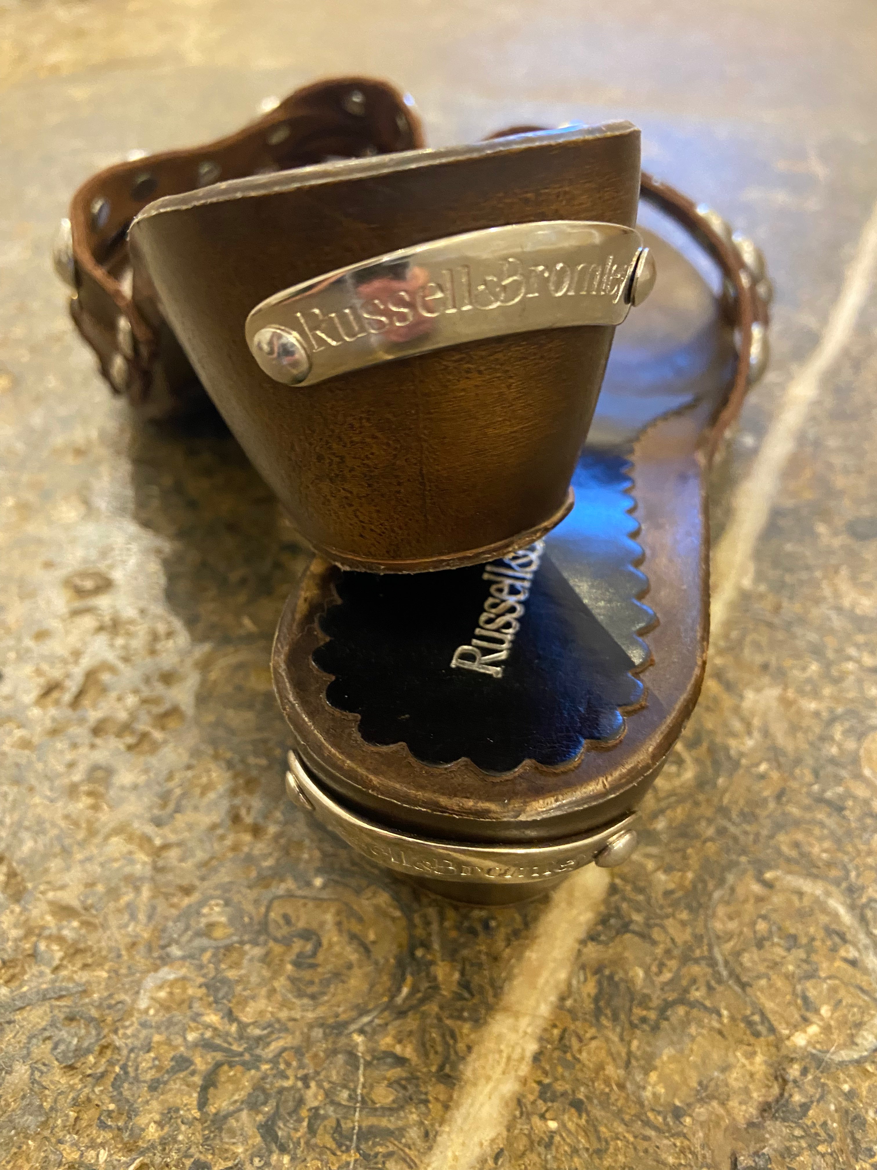 Russel & Bromley Brown Mule heels with silver studs (5.5-6)