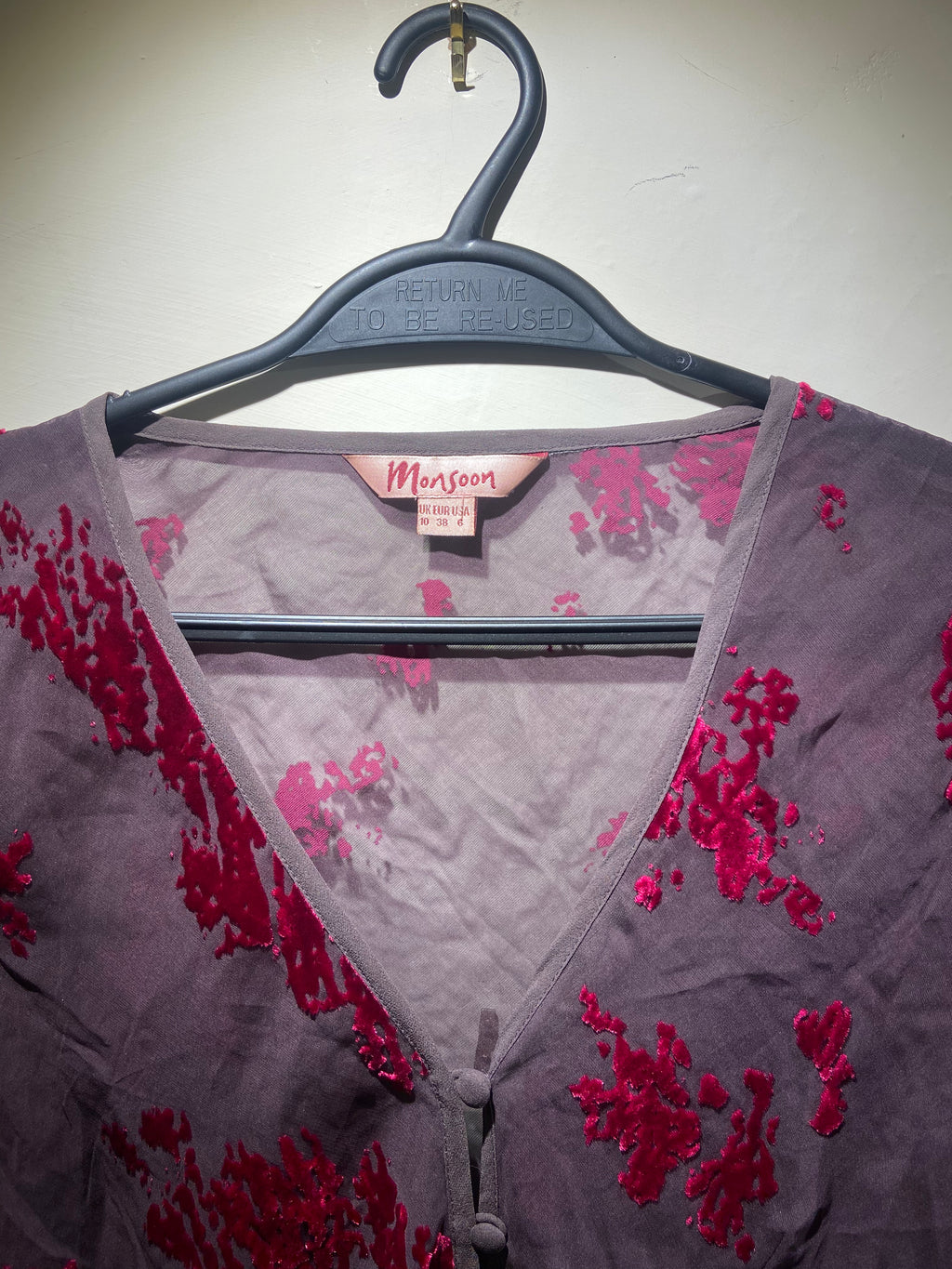 Monsoon Brown and Burgundy velvet mix abstract print blouse (10-12)
