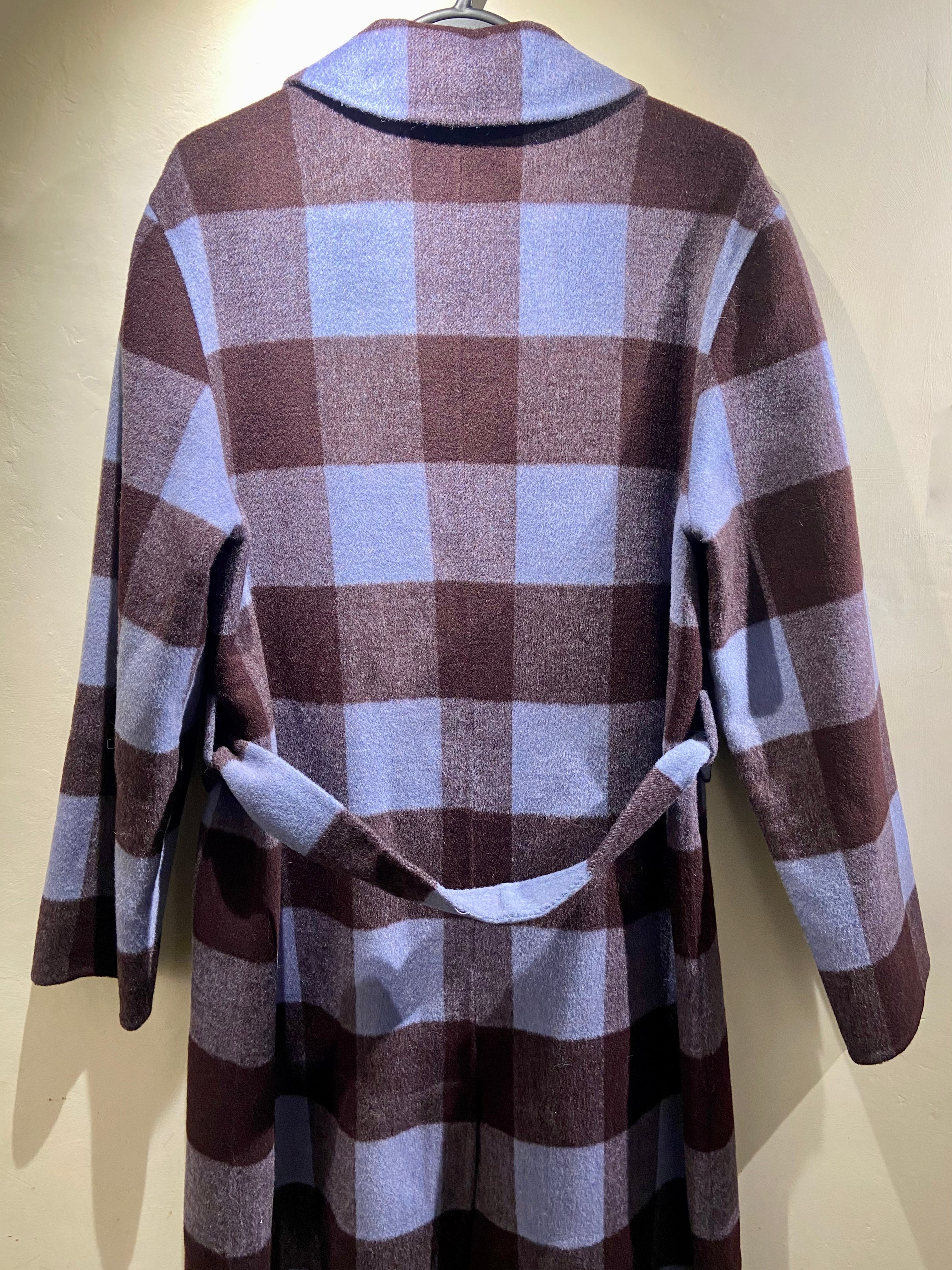 Maison Cinquent Purple Check Wool Coat (L)