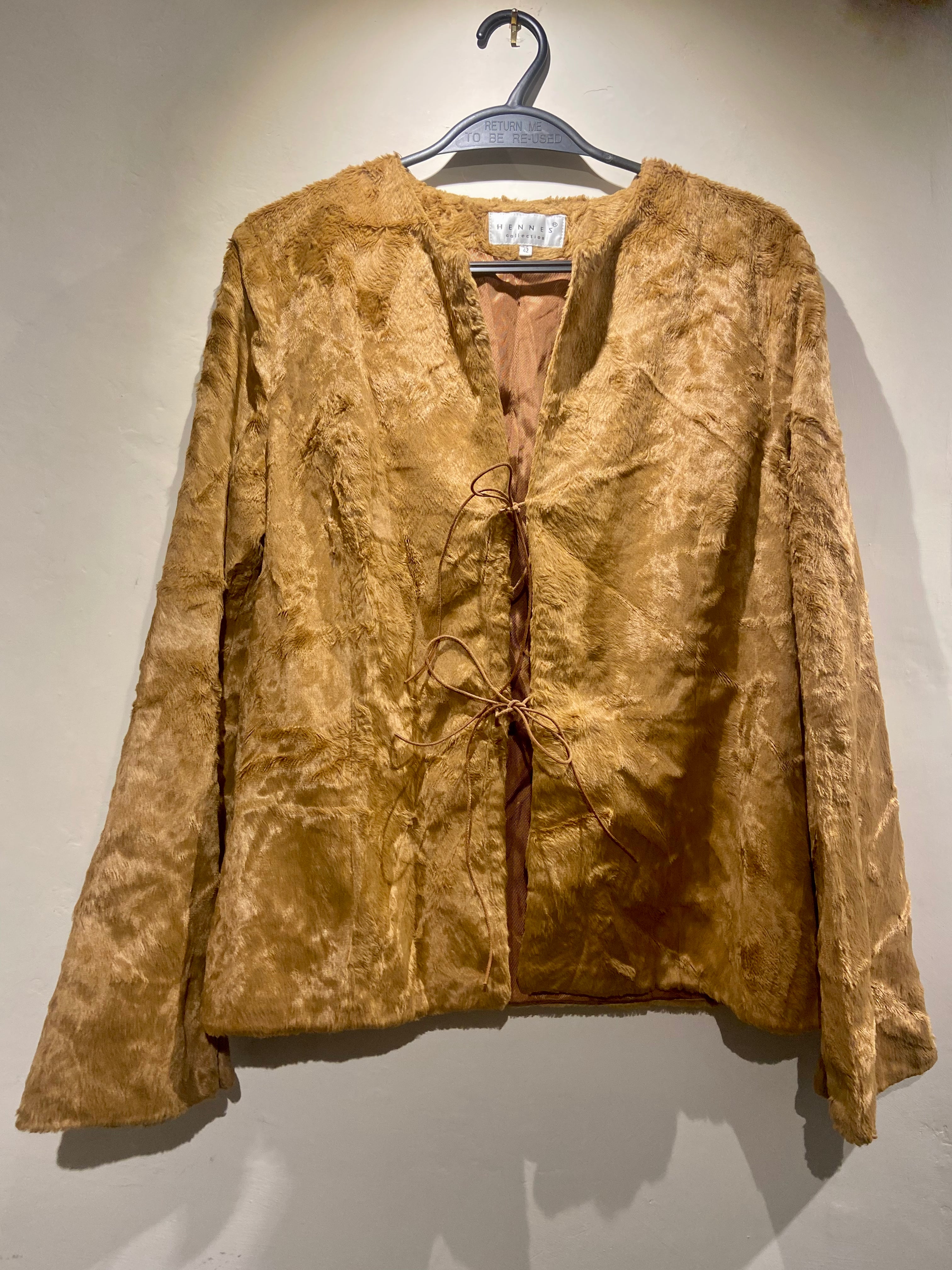 Hennes faux fur camel jacket with tie front (10-12)