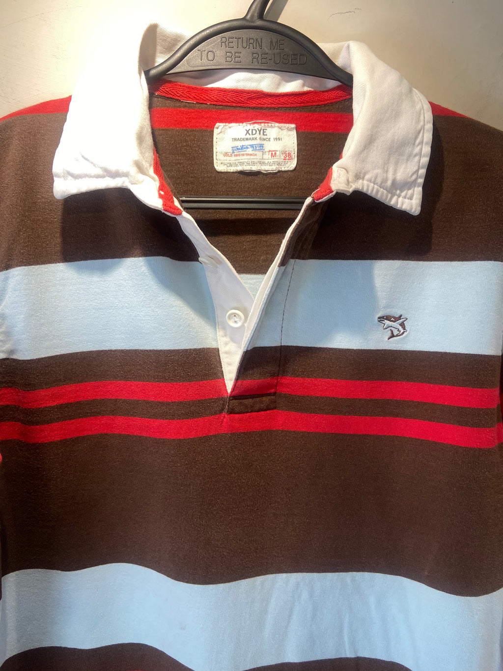 Blue, red and Brown Striped Rugby Shirt Top, Size 8-10