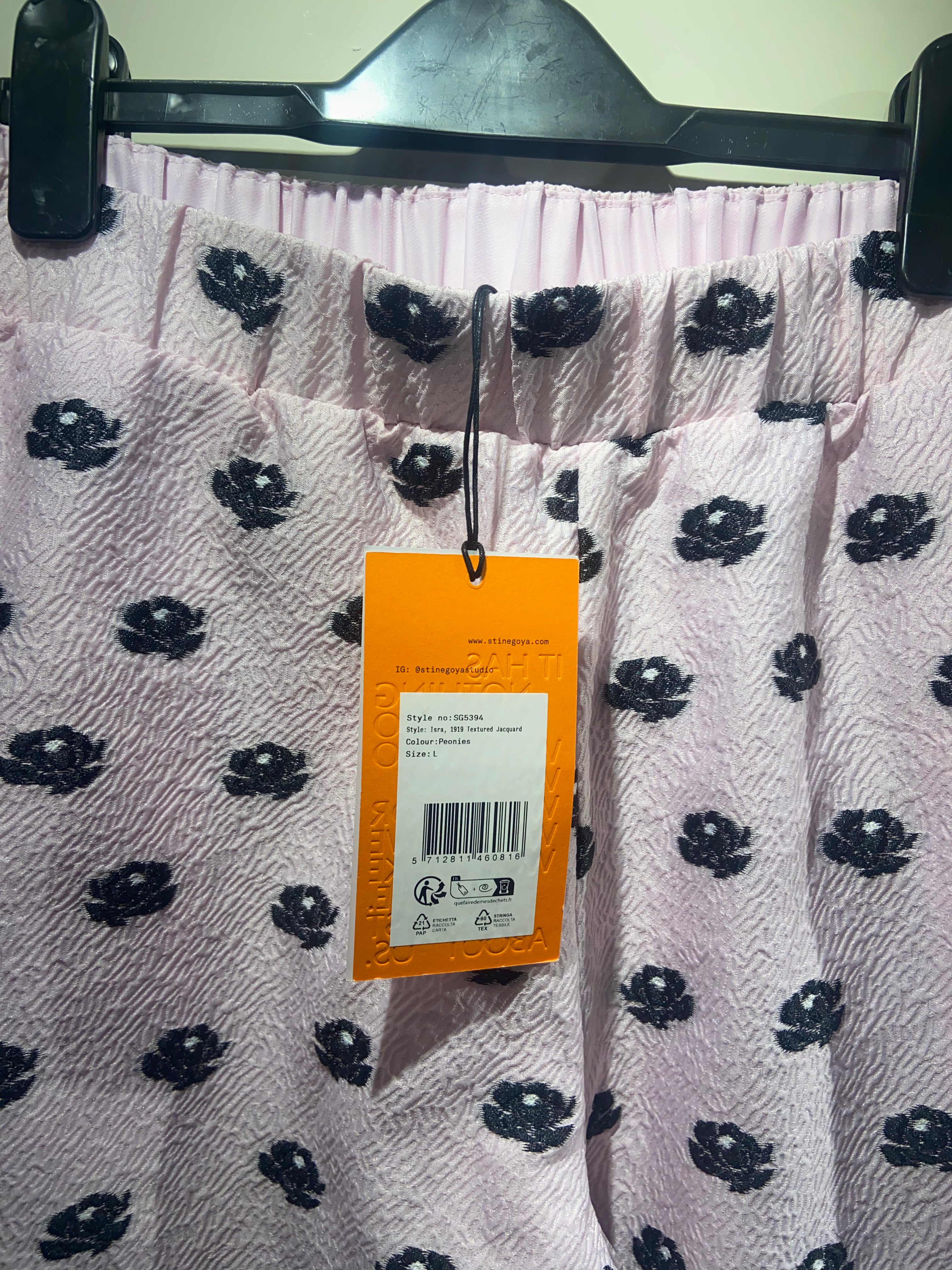 Stine Goya Pale Pink & Black floral print trousers (12-16)