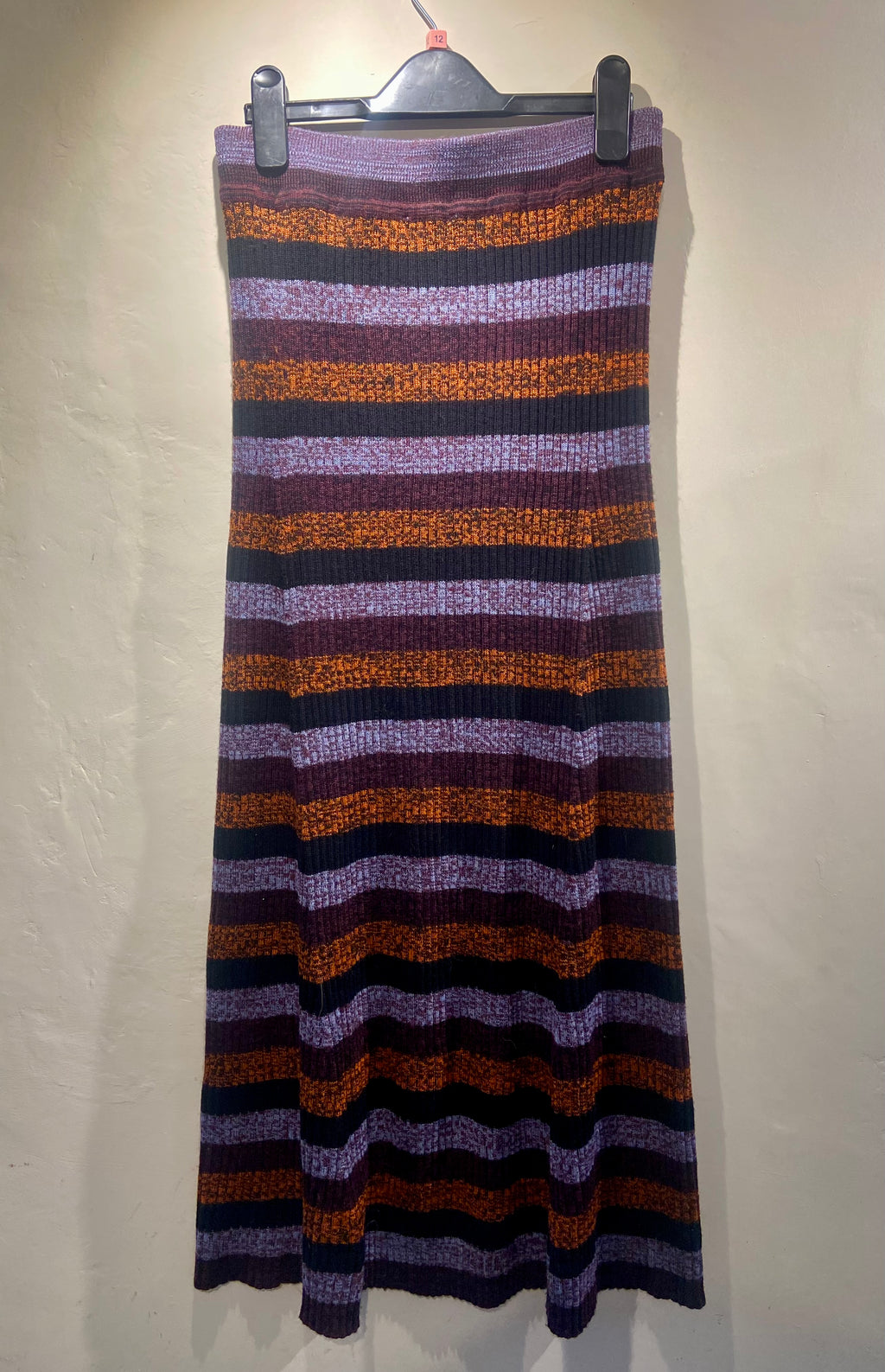 Ganni Merino Wool purple black and orange melange stripe midi skirt (10)