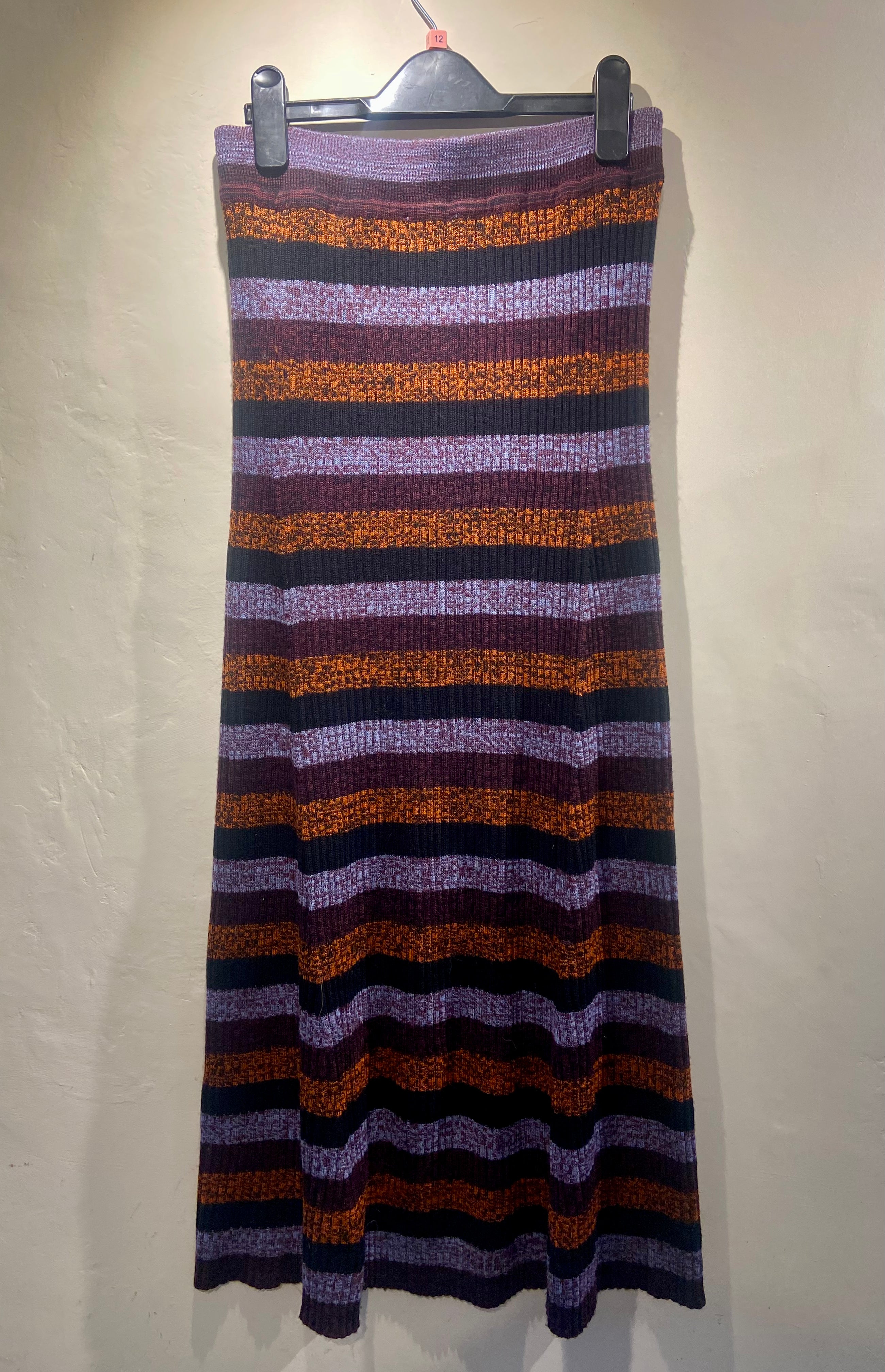 Ganni Merino Wool purple black and orange melange stripe midi skirt (10)