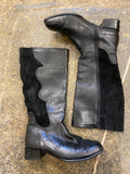 Black Leather and Suede Knee High Boots (6/39)