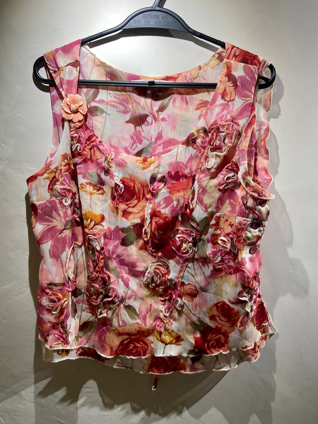 Coconuette Pink and Red Floral Appliqué camisole top (16-18)