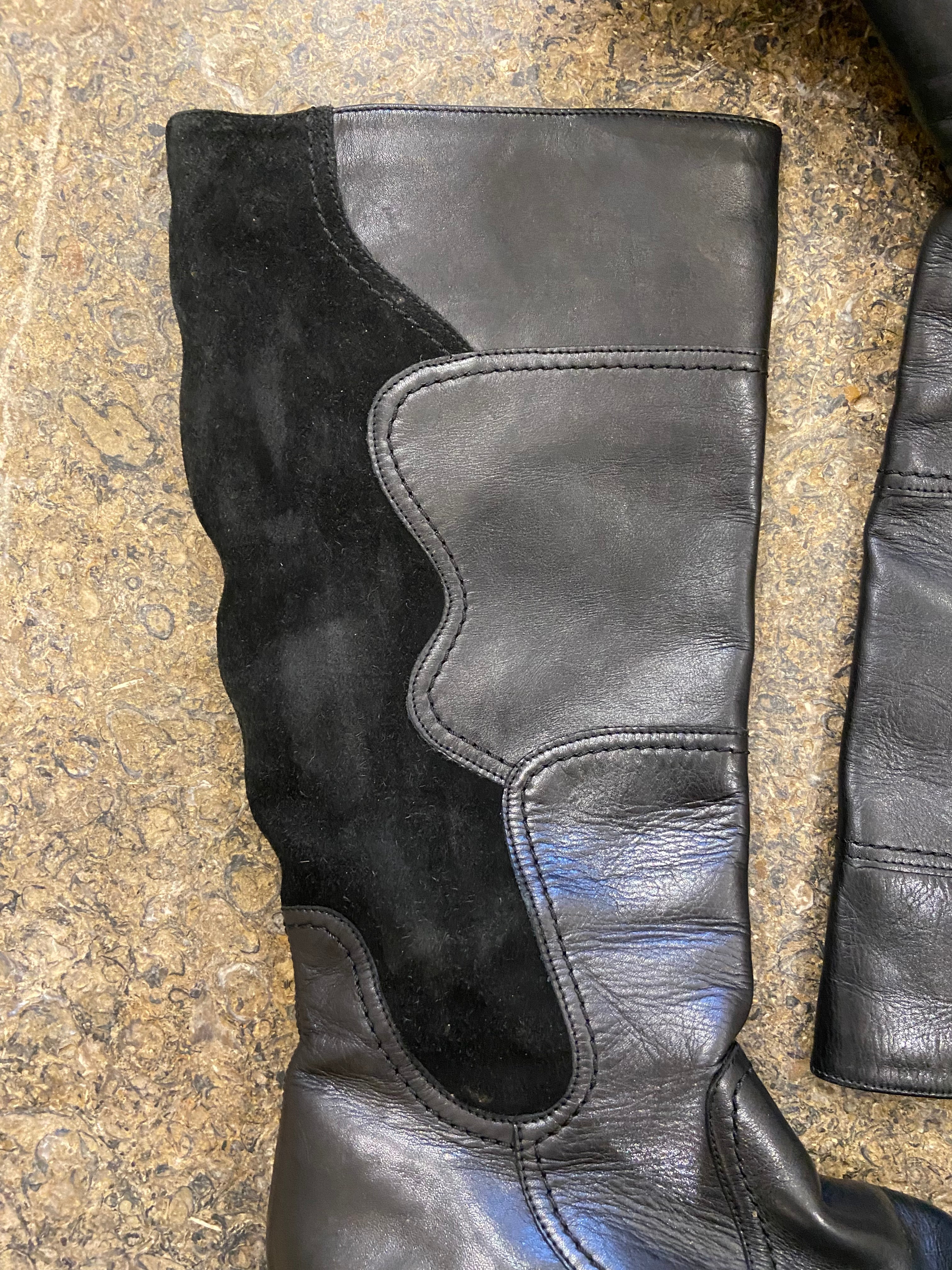 Black Leather and Suede Knee High Boots (6/39)