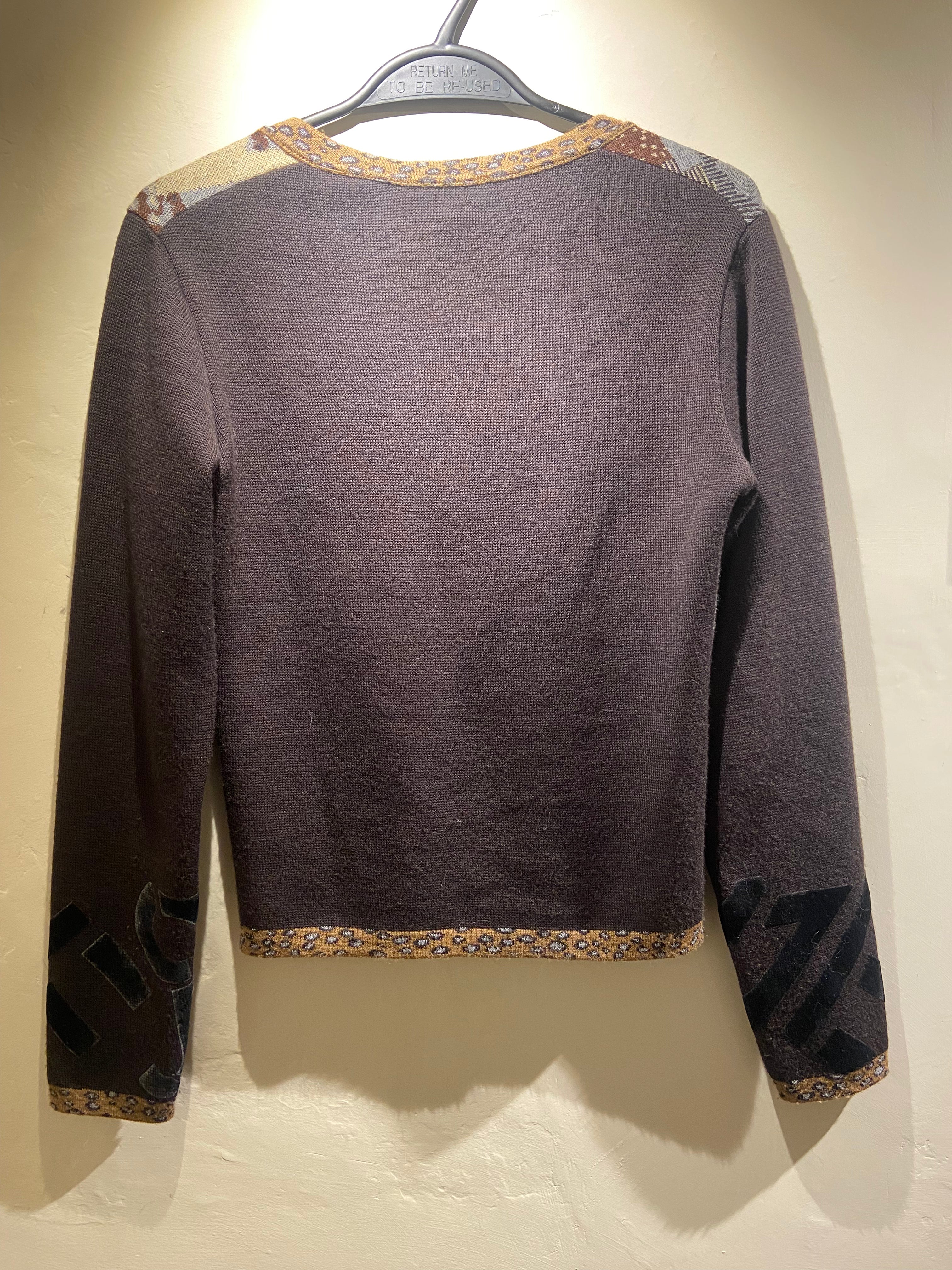 2000's Kenzo Brown and Blue Zip Cardigan (10)