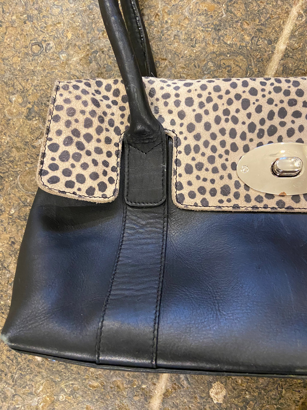 Black leather and Animal Print Handbag