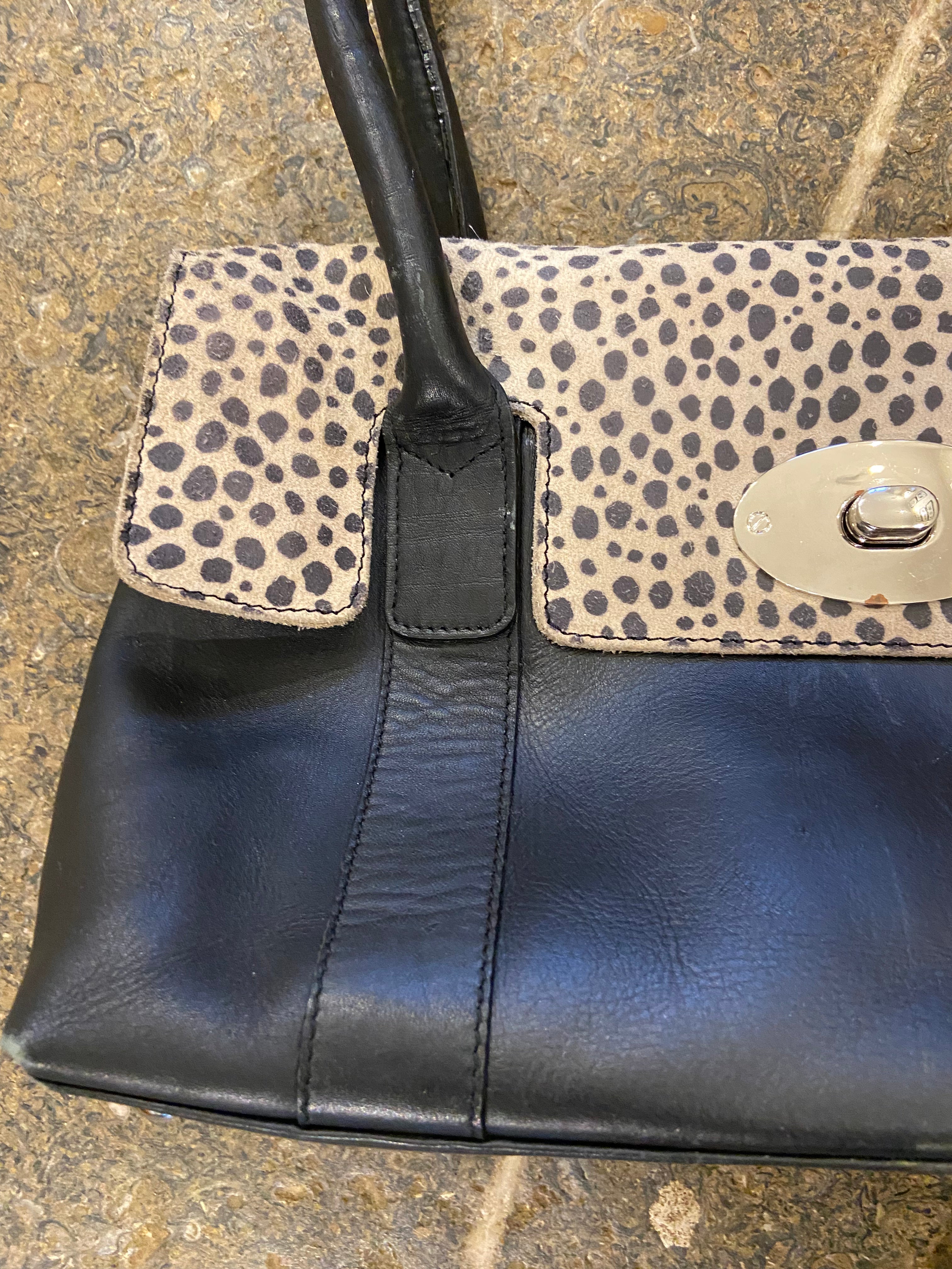 Black leather and Animal Print Handbag