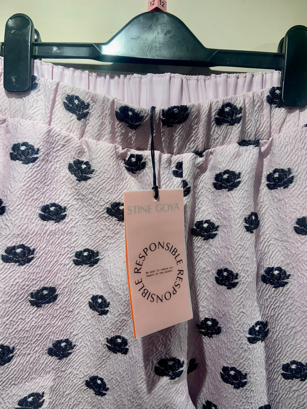 Stine Goya Pale Pink & Black floral print trousers (12-16)